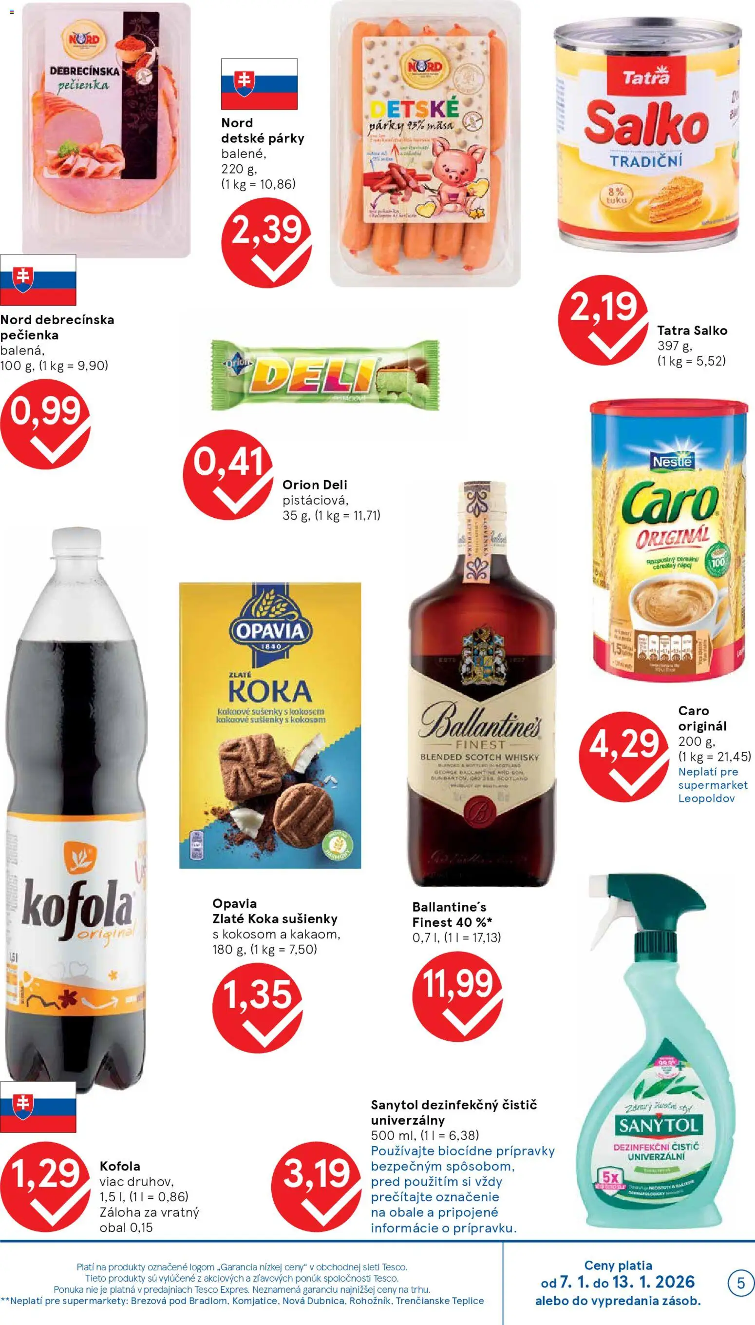 Nové Tesco akcie – leták je platný od 07.01.2026 | Strana: 5 | Produkty: Kofola, Salko, Whisky, Párky