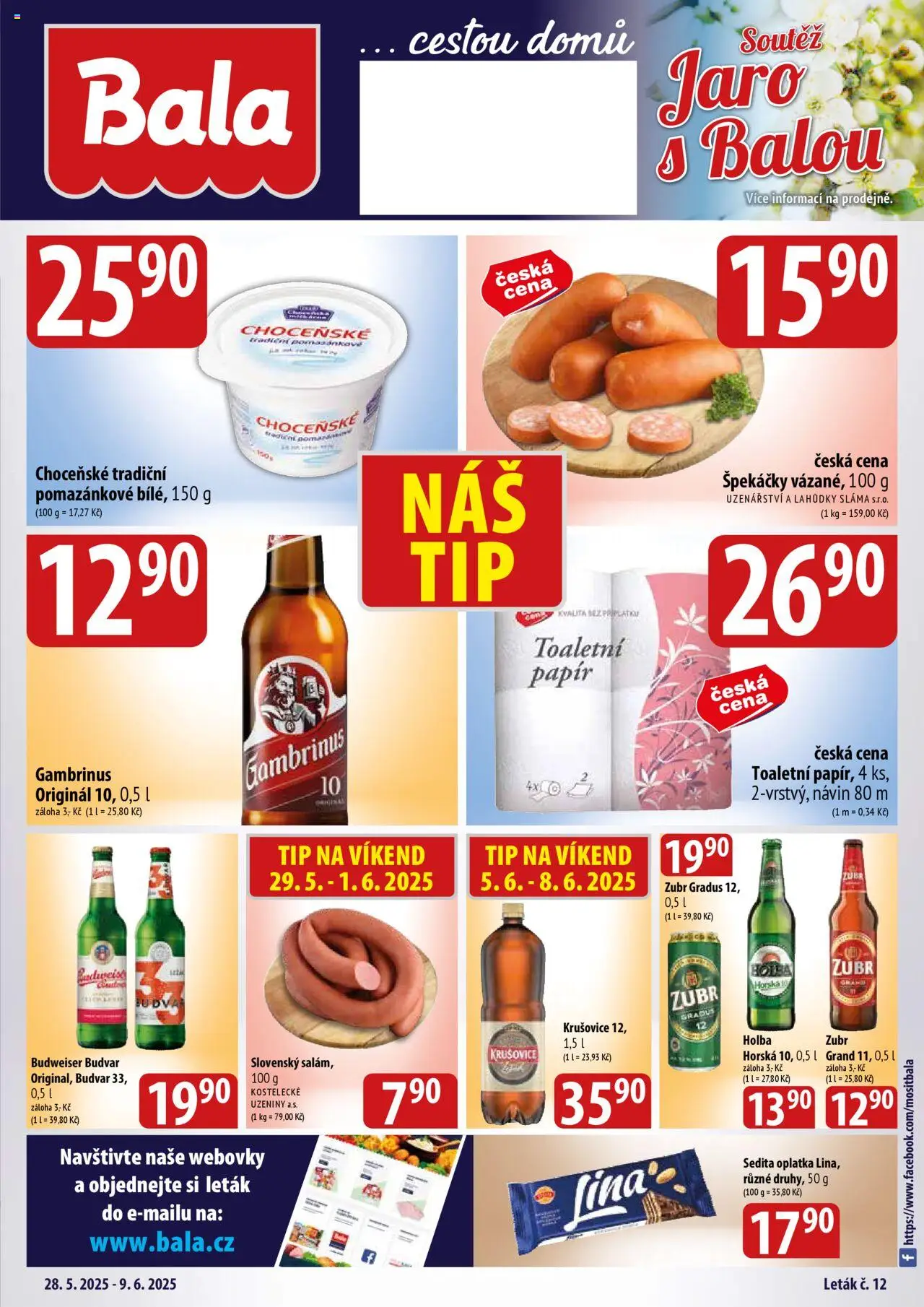 BALA velký leták Holba + od 28.05.2025 | Strana: 1 | Produkty: Budvar, Zubr, Lina, Gambrinus