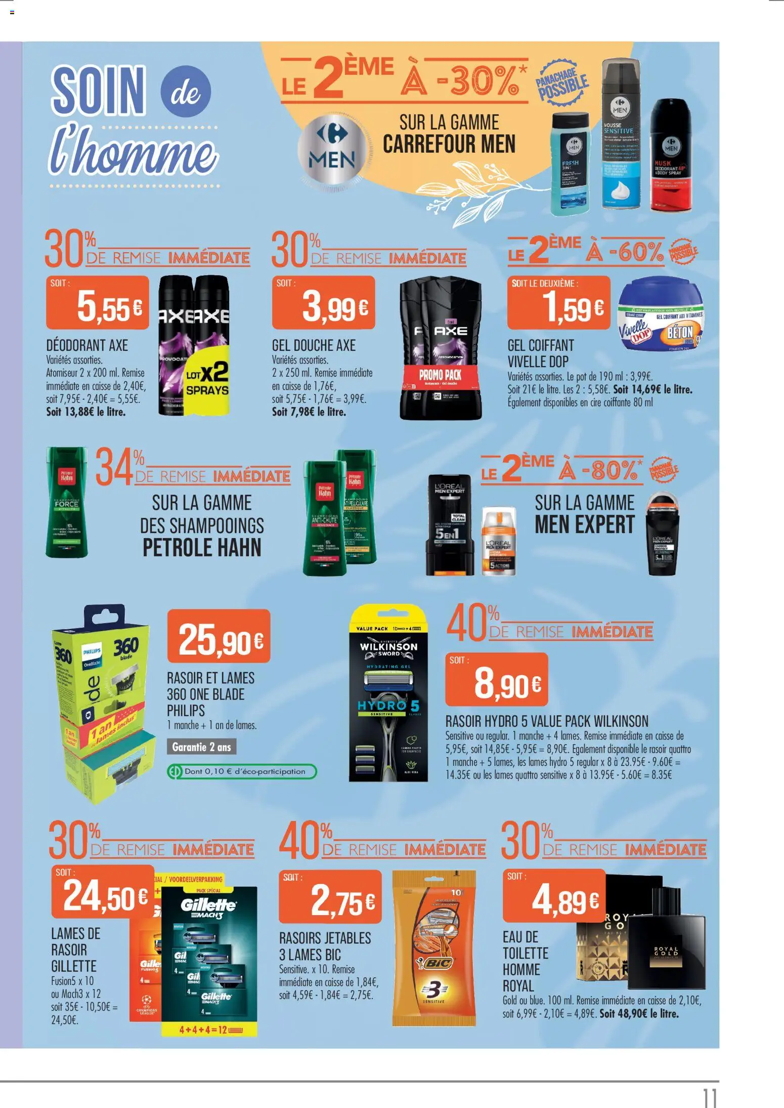 {H1} | Page: 11 | Produits: Rasoir, Gel douche, Douche, Cire coiffante