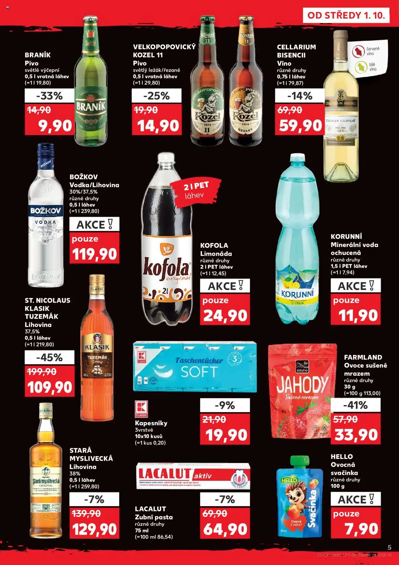 Kaufland leták od 01.10.2025 | Strana: 5 | Produkty: Ovoce, Velkopopovický Kozel, Kozel 11, Kofola