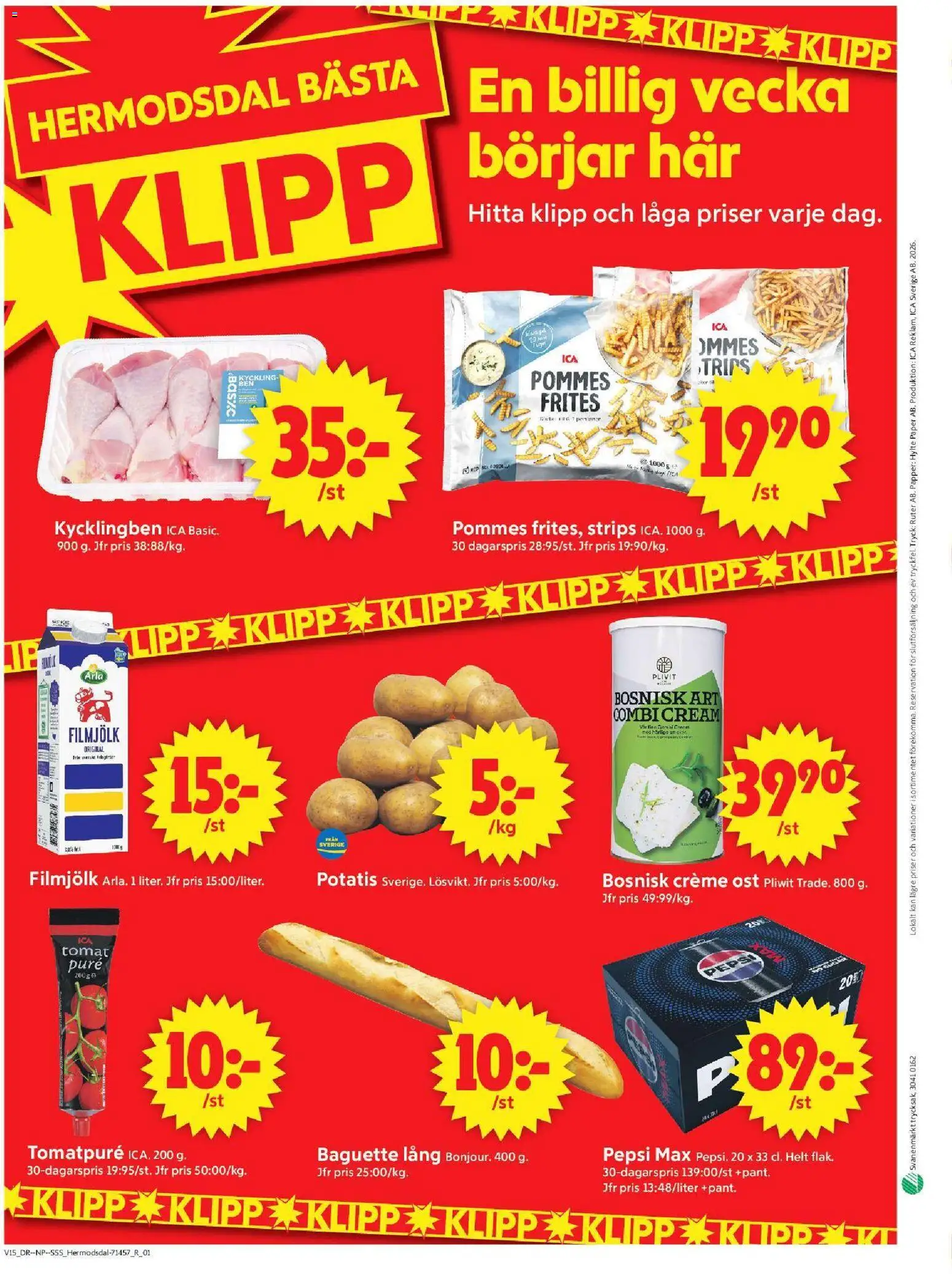 ICA Supermarket reklamblad aktuell från 06.04.2026 | Sida: 10 | Produkter: Pepsi, Ost, Potatis, Papper
