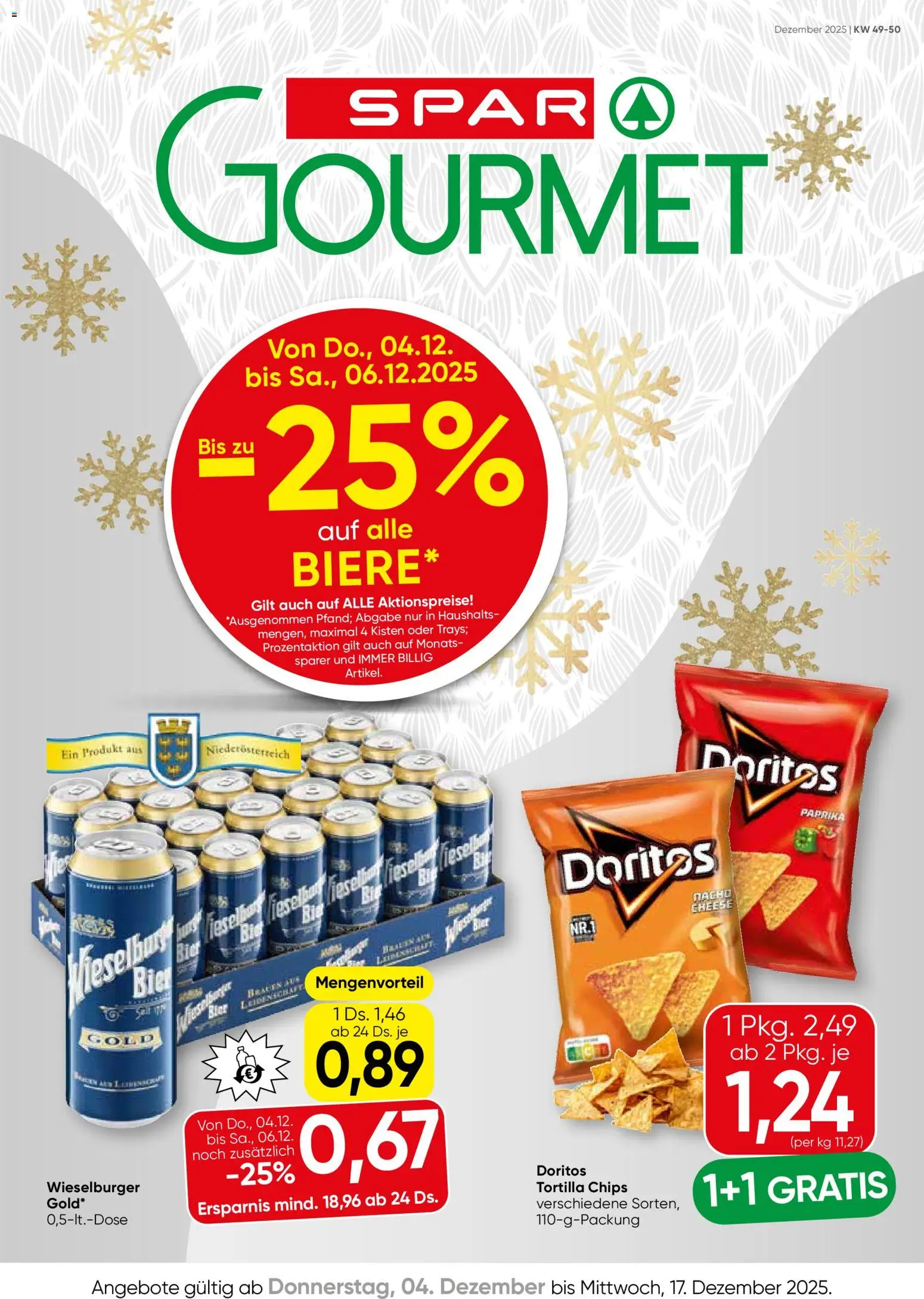 SPAR Gourmet Flugblatt - Burgenland  gültig ab 04.12.2025 | Seite: 1 | Produkte: Chips, Bier