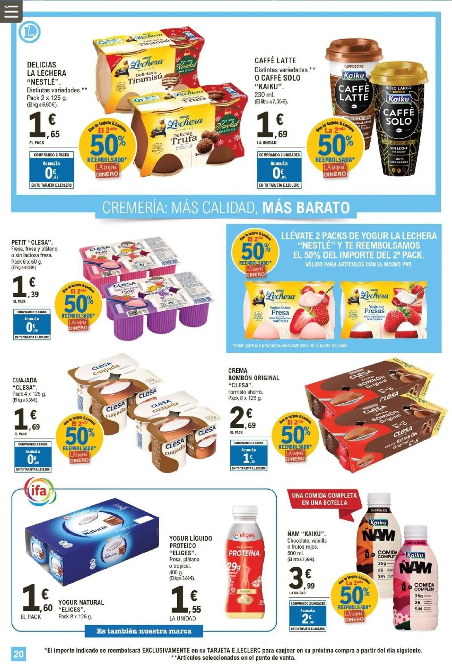E.Leclerc folleto │ válido desde el 07.01.2026 | Página: 20 | Productos: Leche, Fresas, Crema, Té