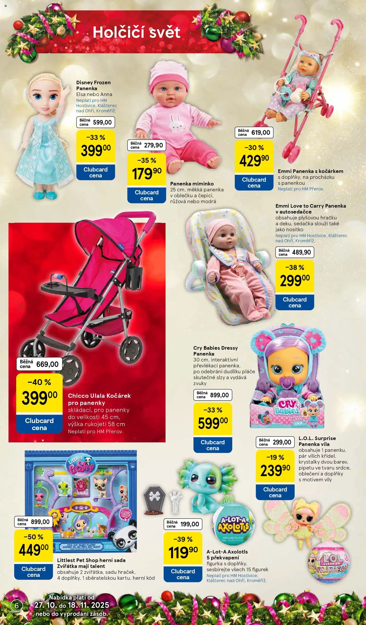 Tesco katalog od 27.10.2025 | Strana: 6 | Produkty: Panenka, Sedačka, Kočárek, Oblečení