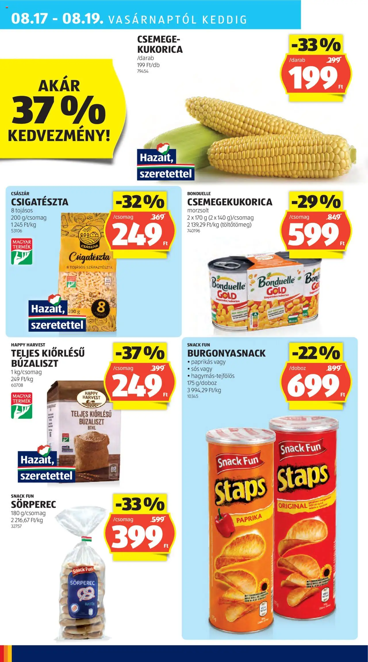 Aldi akciós ujság - amely érvényes a következő dátumtól: 14.08.2025 | Oldal: 32 | Termékek: Chips, Csemegekukorica, Csemege kukorica, Száraztészta