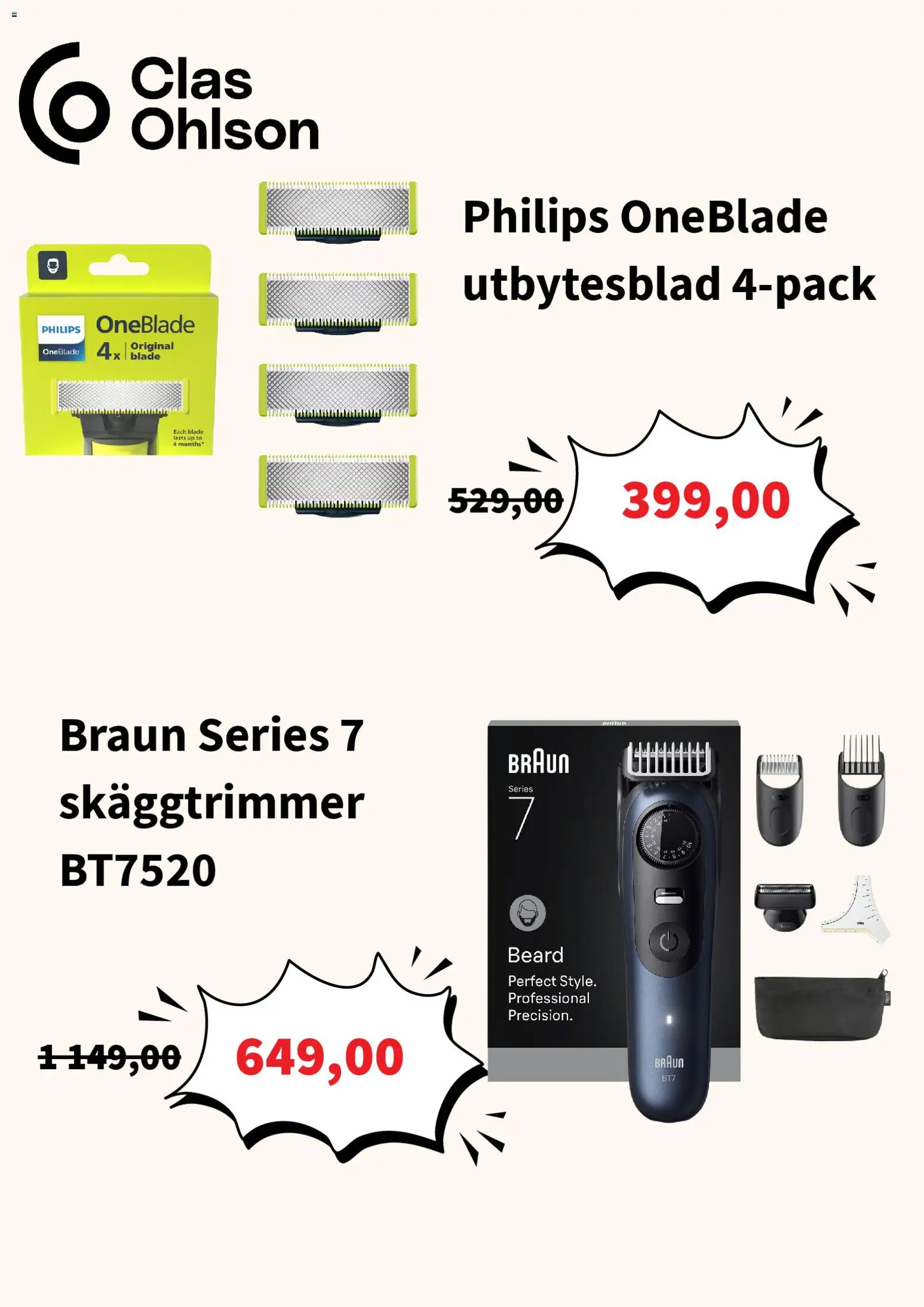 Clas Ohlson reklamblad aktuell från 09.11.2025 | Sida: 4 | Produkter: Skäggtrimmer