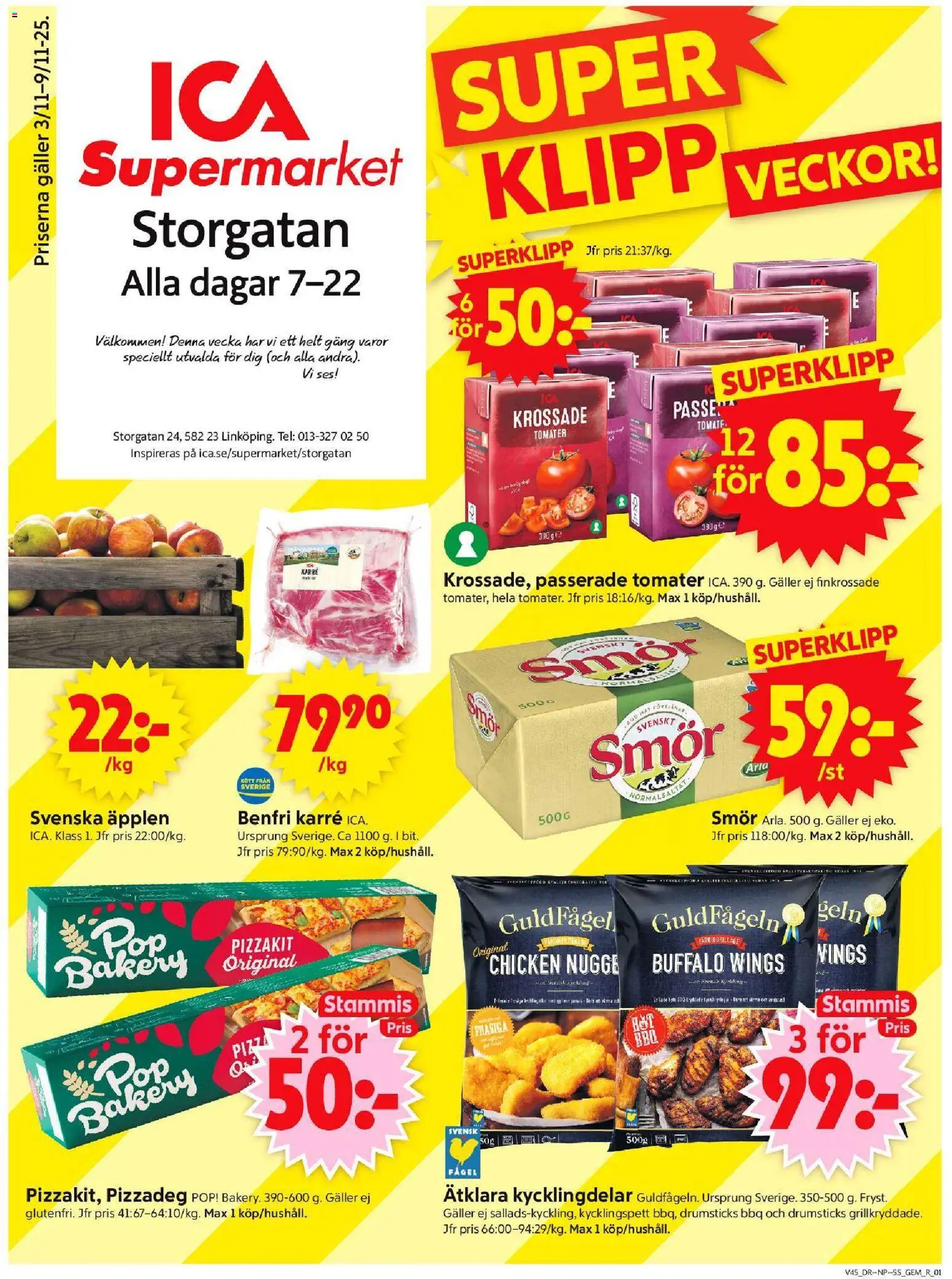 ICA Supermarket reklamblad aktuell från 03.11.2025 | Sida: 1 | Produkter: Gem, Galler, Pizza, Pizzakit