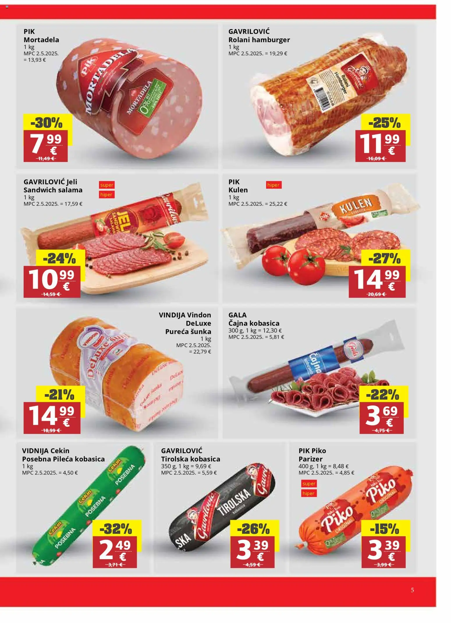 Ultra Gros katalog | vrijedi od 25.02.2026 | Stranica: 5 | Proizvodi: Vindija, Kobasica, Hamburger, Parizer