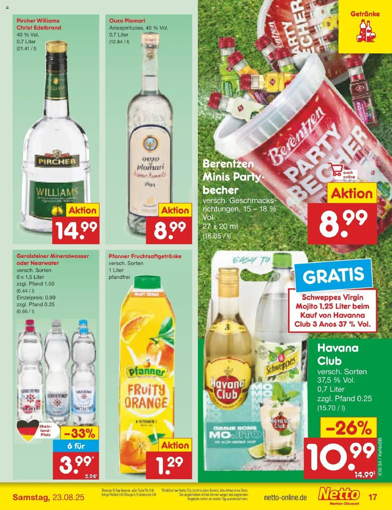 Netto Marken-Discount prospekt Bonn	 - gültig ab dem 18.08.2025 | Seite: 25 | Produkte: Havana club, Schweppes, Ouzo plomari, Gerolsteiner