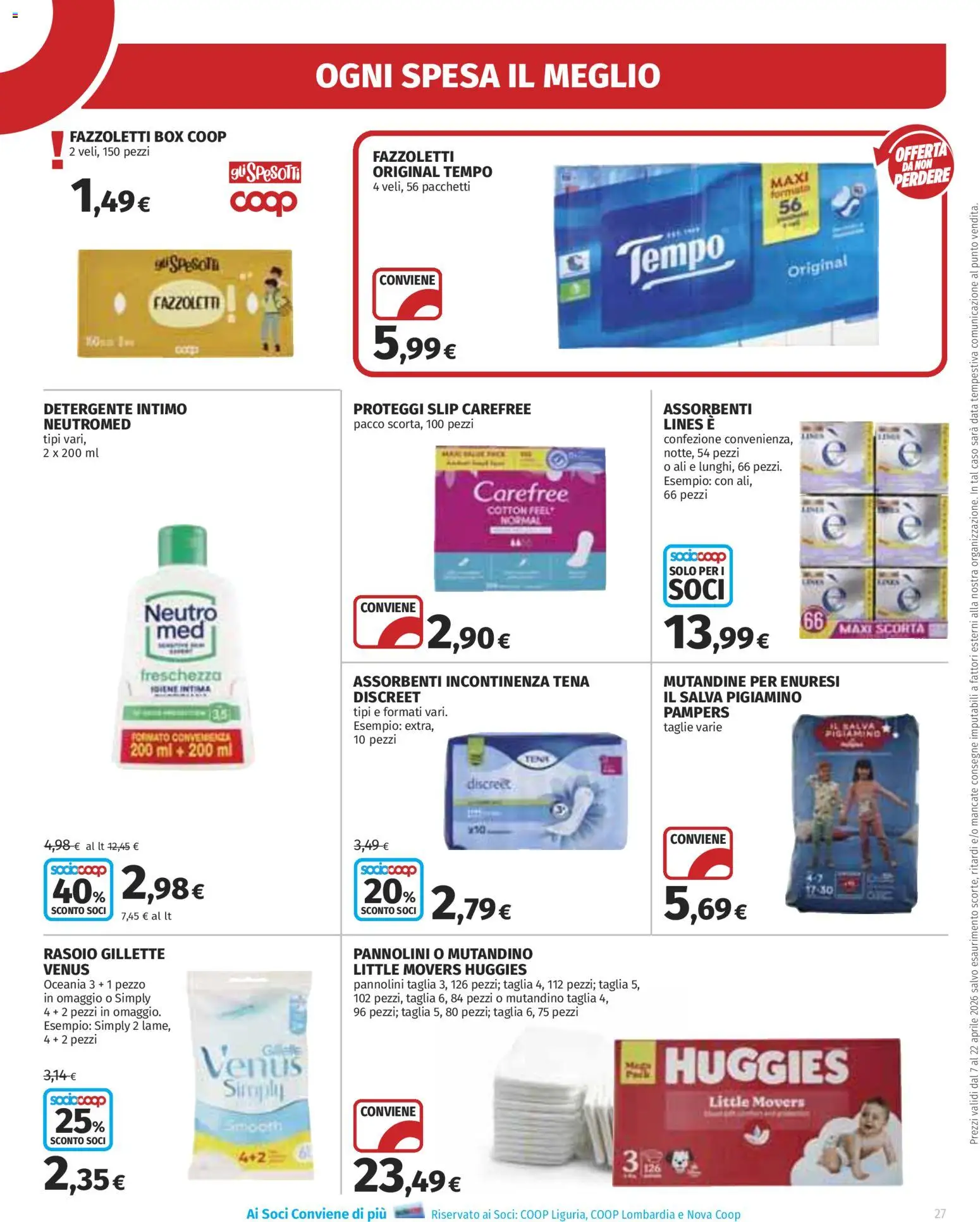 Volantino Ipercoop del 07.04.2026 | Pagina: 27 | Prodotti: Pannolini, Detergente intimo, Detergente, Intimo