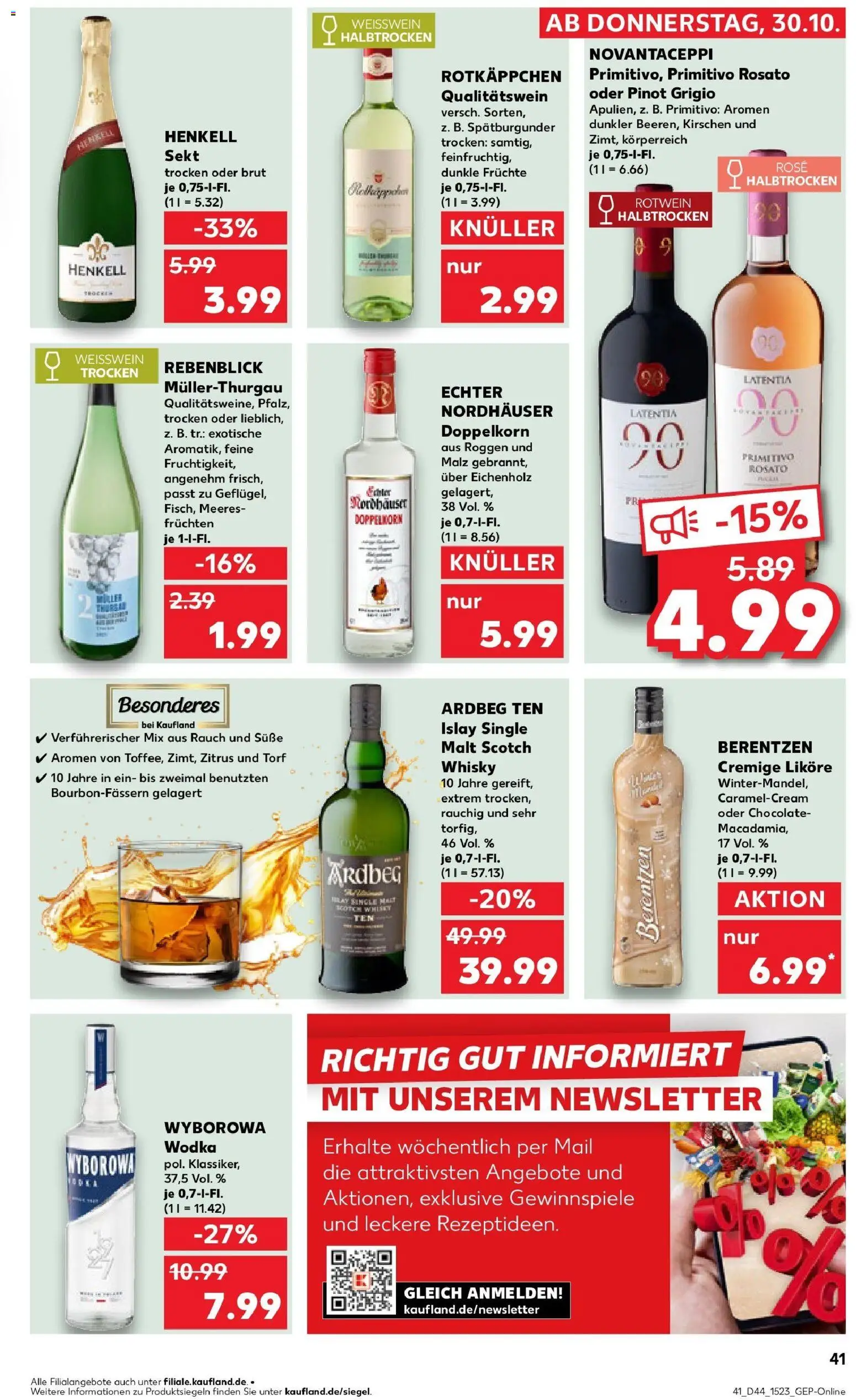 Kaufland prospekt Rudolstadt	 – gültig ab 30.10.2025 | Seite: 41 | Produkte: Whisky, Rotwein, Rotkäppchen, Vodka