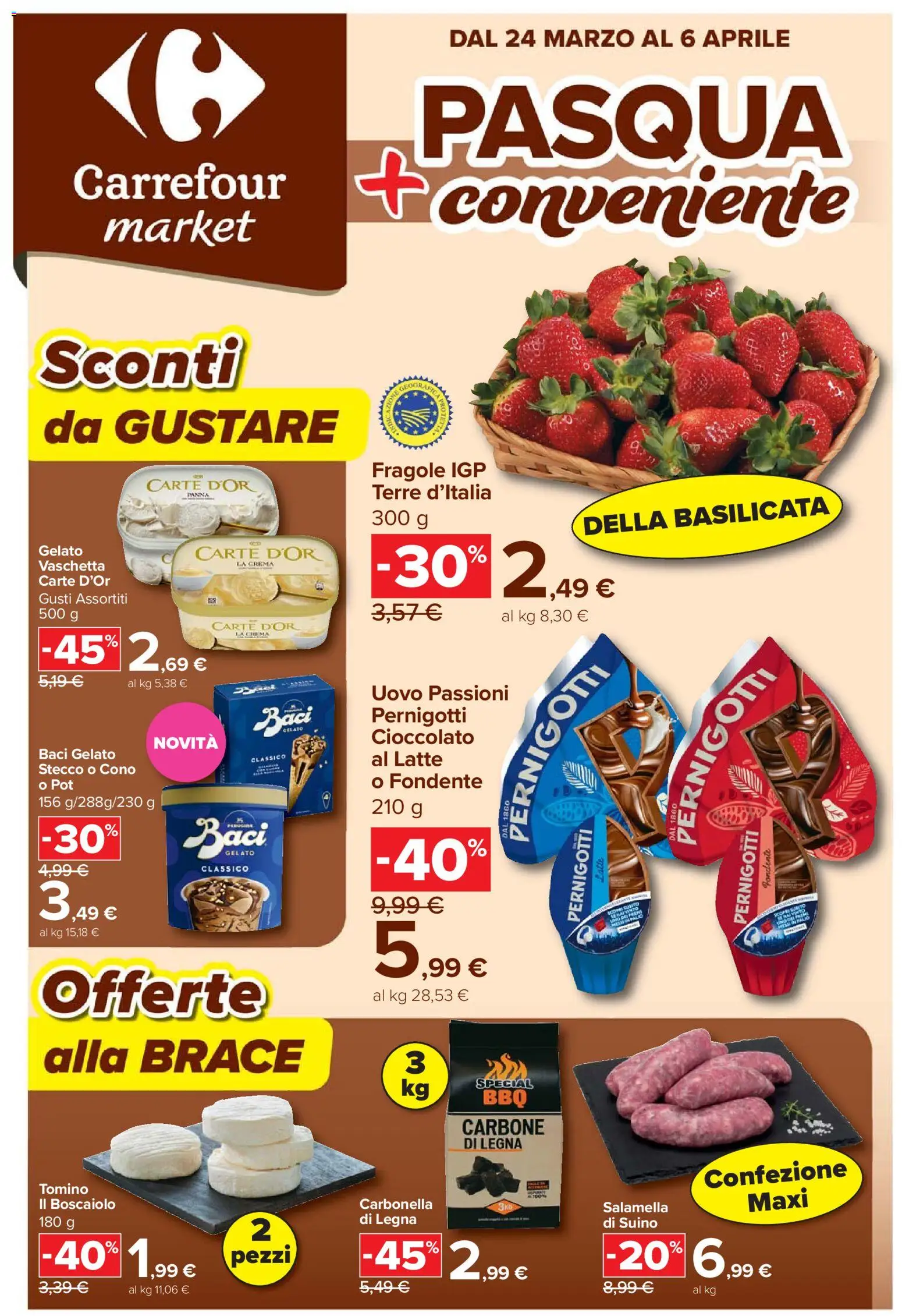 Volantino Carrefour del 24.03.2026 | Pagina: 1 | Prodotti: Crema, Cioccolato, Gelato, Tomino