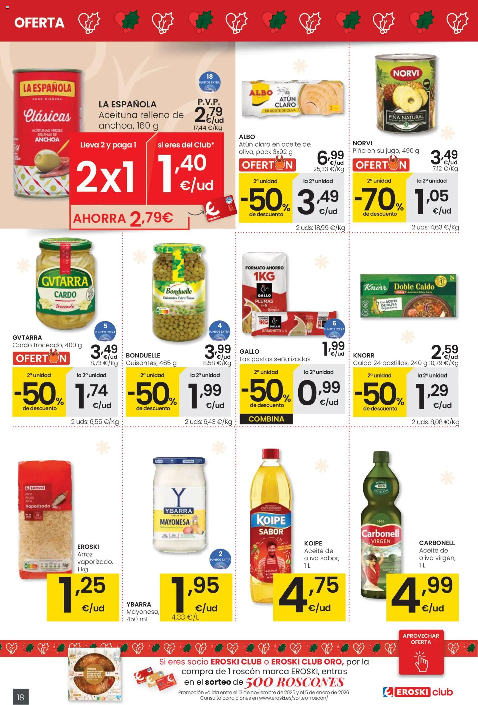 Eroski - Navidad │ válido desde el 18.12.2025 | Página: 18 | Productos: Aceite, Arroz, Anchoa, Atún claro