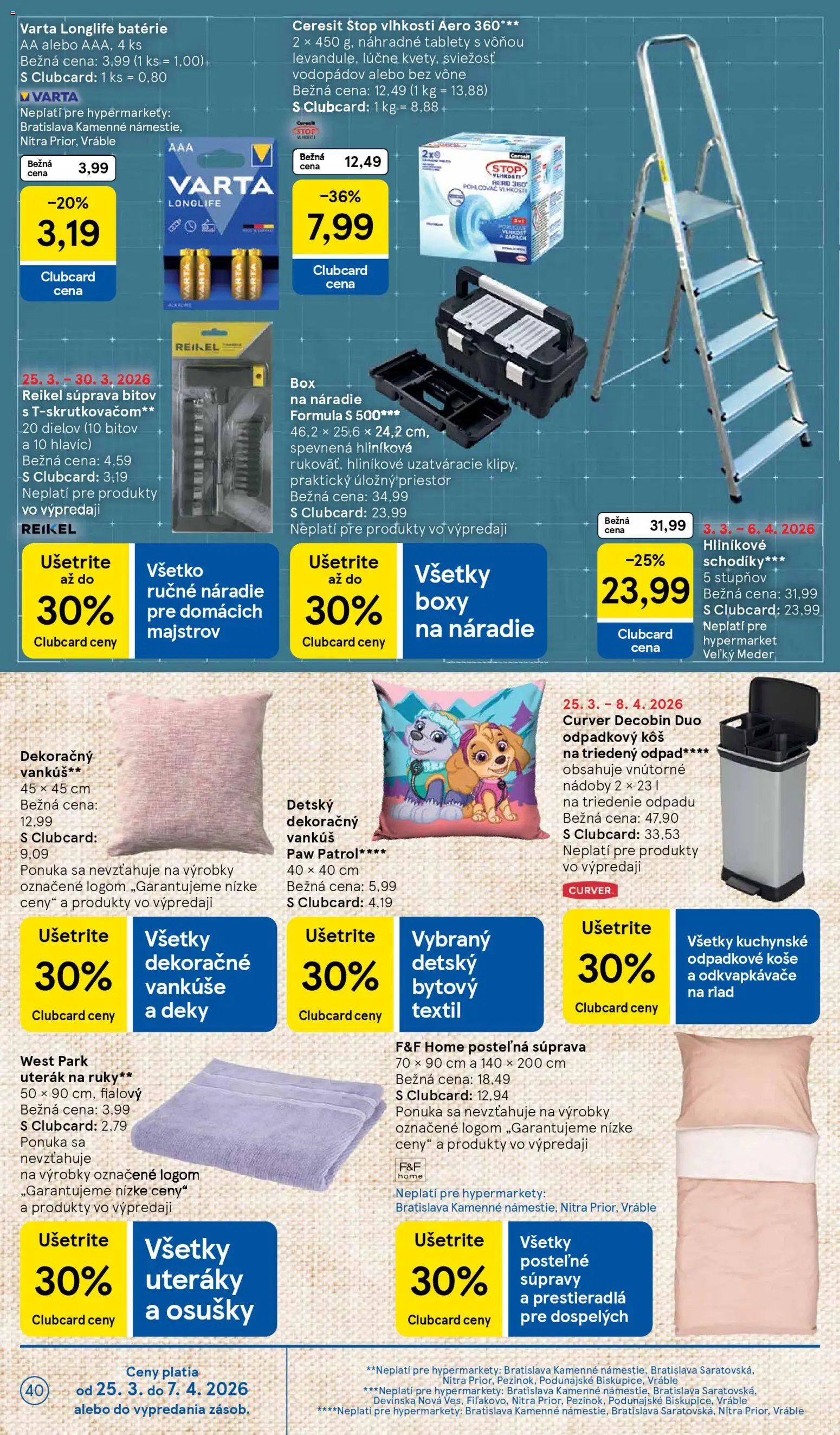 Nové Tesco akcie – leták je platný od 25.03.2026 | Strana: 40 | Produkty: Vankúš, Vankúše, Náradie