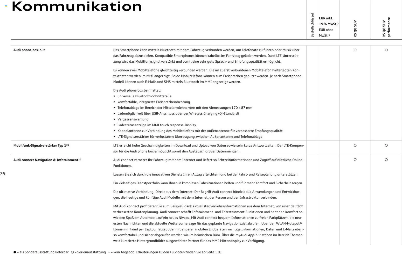 Audi RS Q8 / RS Q8 performance – gültig ab 27.11.2025 | Seite: 76 | Produkte: Navigation, Smartphones, Smartphone, Tablet