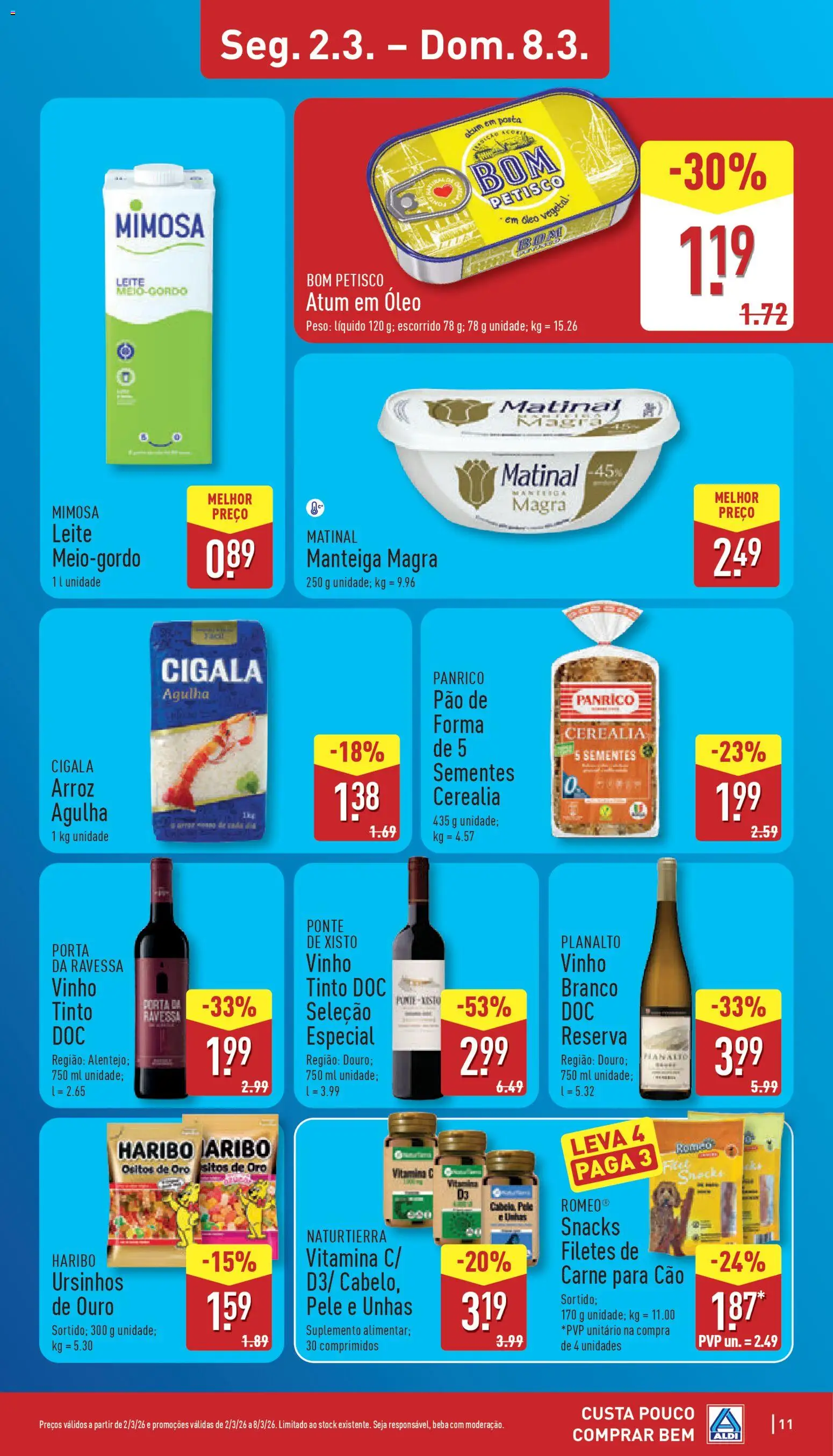 Aldi folheto │ válido de 02.03.2026 | Página: 11 | Produtos: Atum, Porta, Leite, Pão
