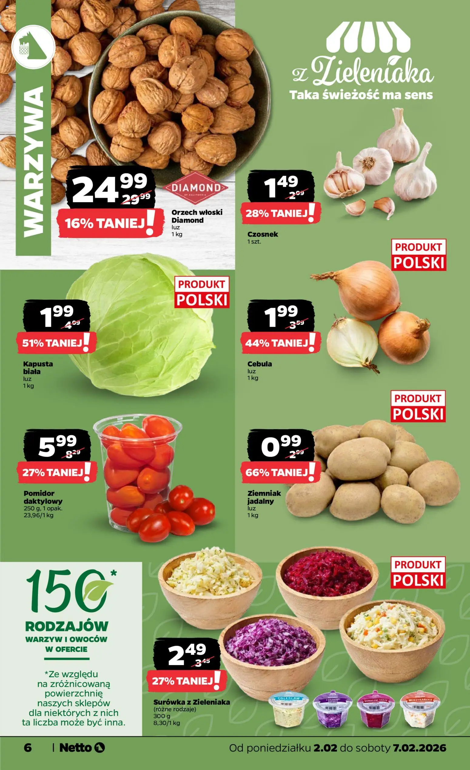 Netto gazetka - Spożywcza od 02.02.2026 | Strona: 6 | Produkty: Czosnek, Kapusta, Warzywa