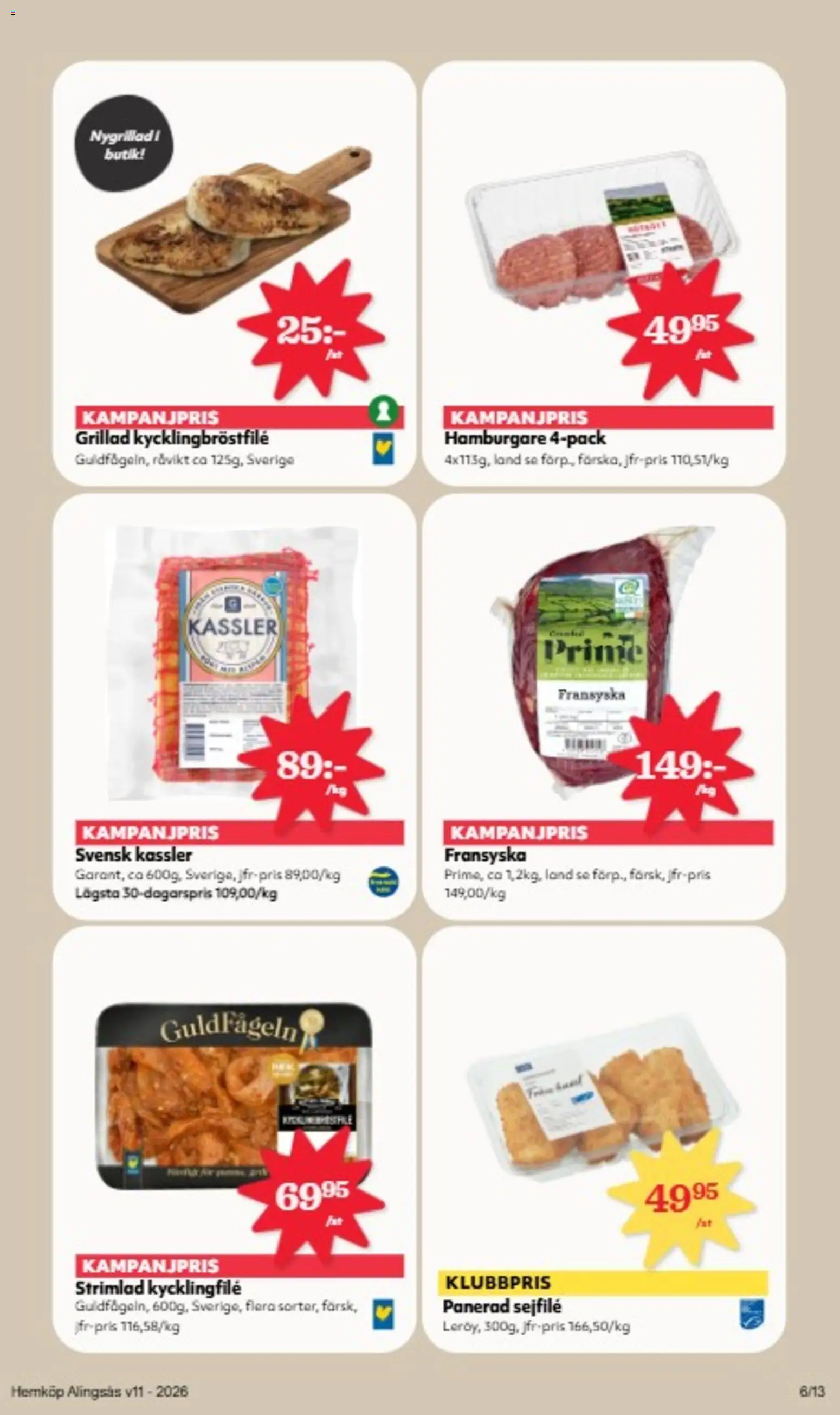 Hemköp reklamblad aktuell från 09.03.2026 | Sida: 8 | Produkter: Kassler, Hamburgare, Kycklingfile
