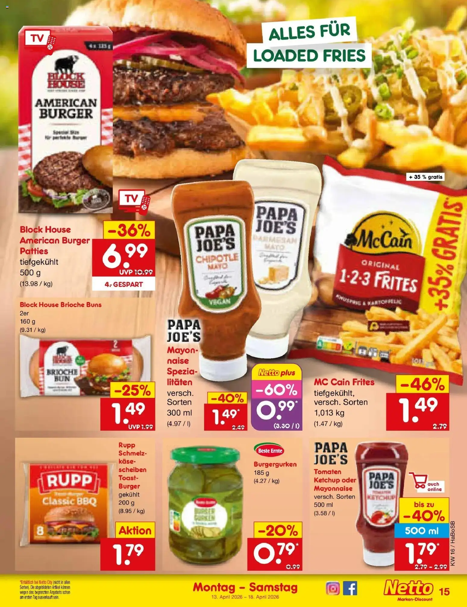 Netto Marken-Discount Prospekt Stadtlohn	 – gültig ab 13.04.2026 | Seite: 8 | Produkte: Käse, Burger, Tomaten, Mayonnaise
