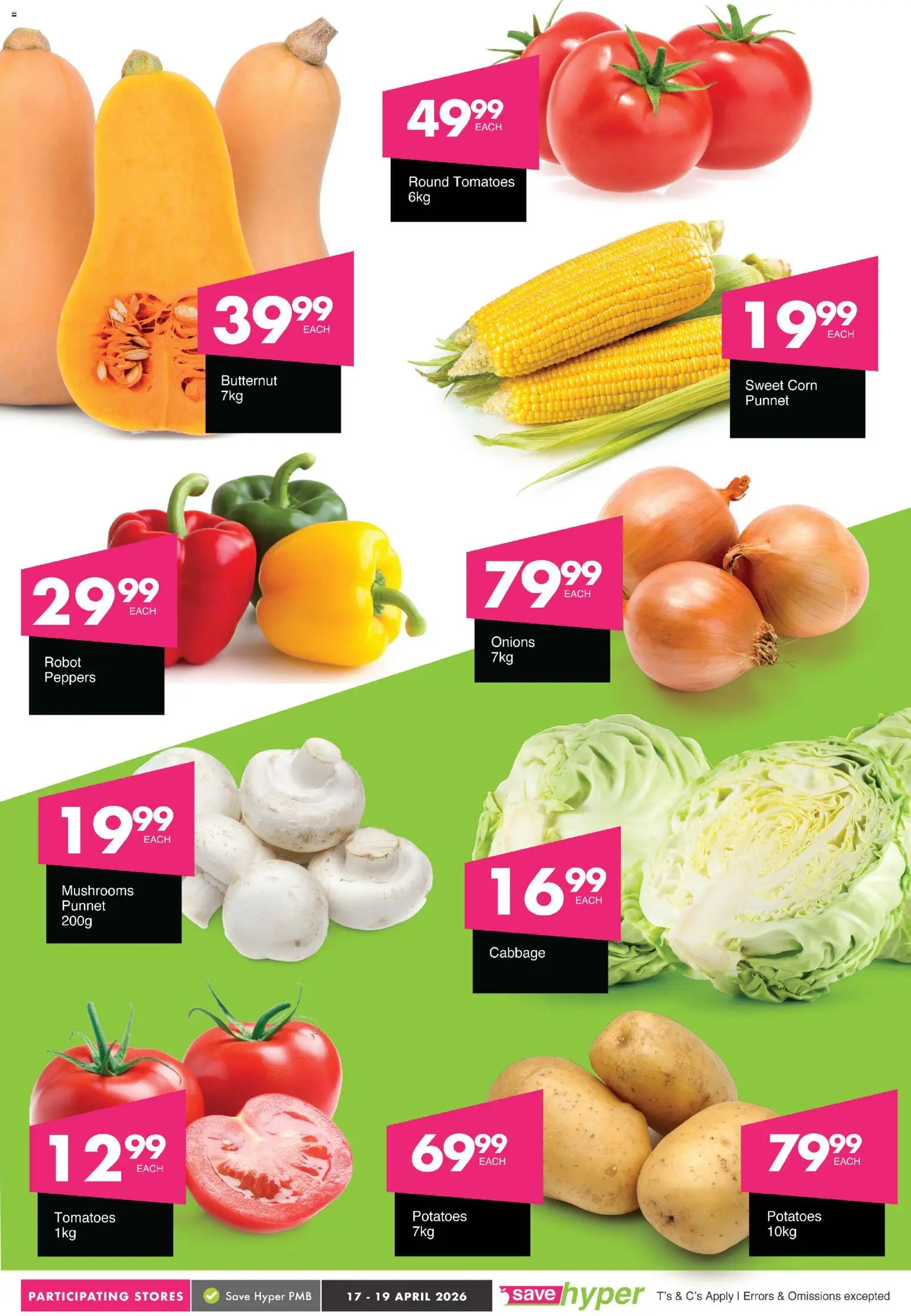 New Save catalogue – valid from 17.04.2026 | Page: 2 | Products: Corn, Mushrooms, Tomatoes, Onions
