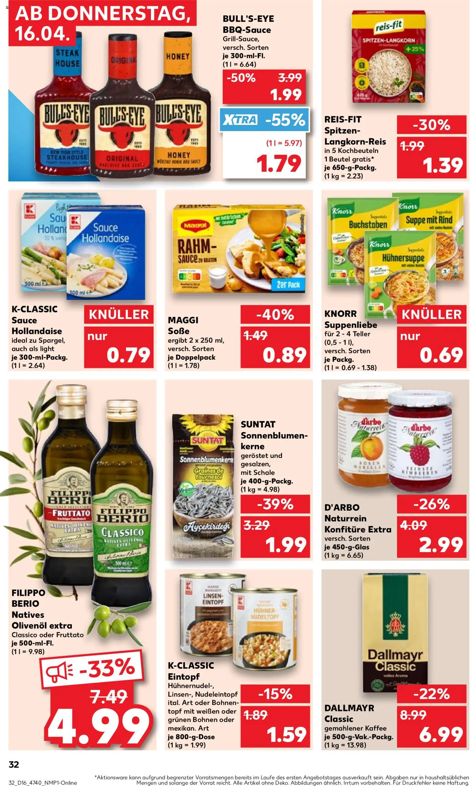 Kaufland Prospekt Hannover	 – gültig ab 16.04.2026 | Seite: 32 | Produkte: Himbeeren, Olivenol, Knorr, Dallmayr