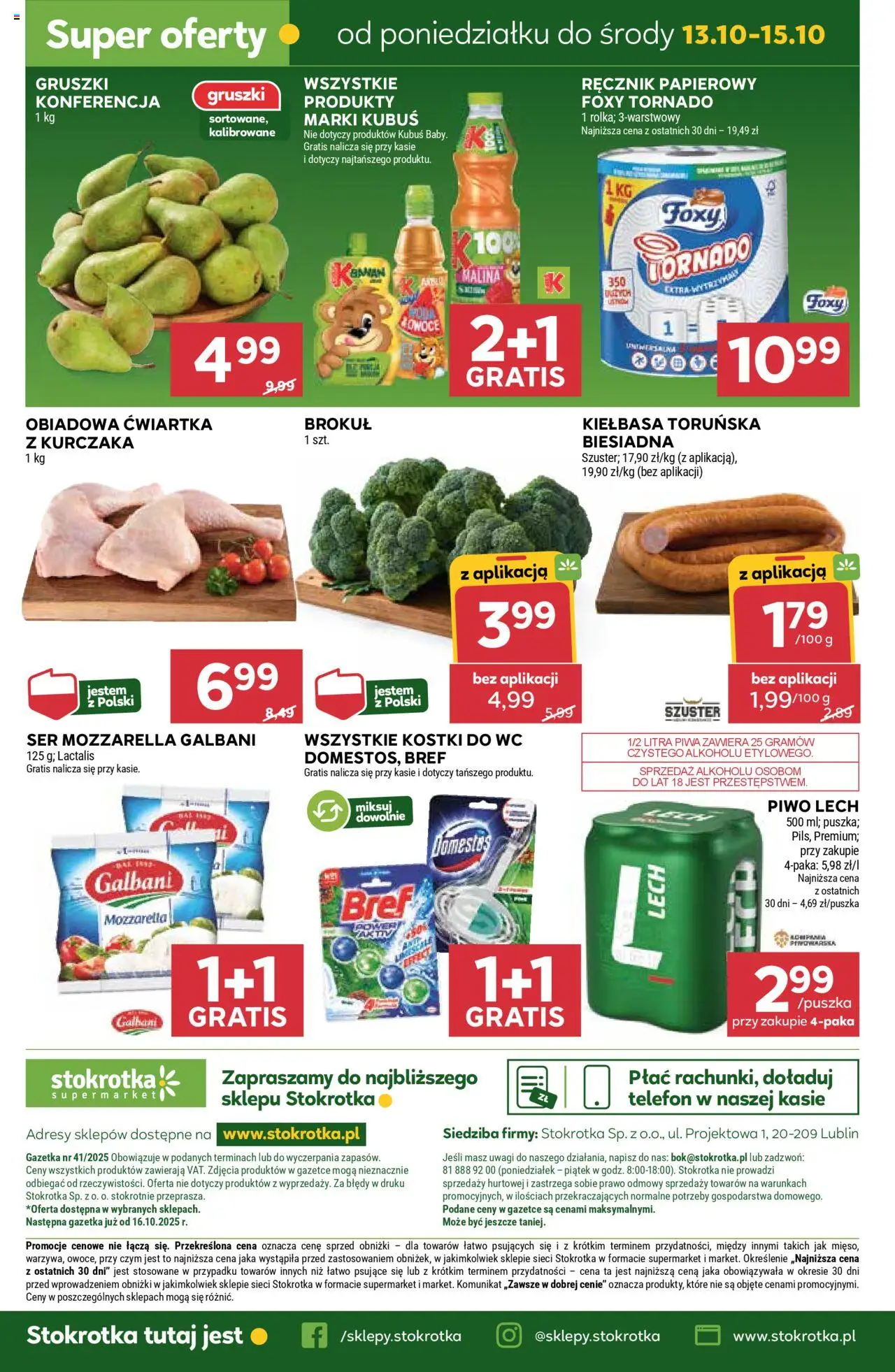 Stokrotka Gazetka od 09.10.2025 | Strona: 48 | Produkty: Kiełbasa, Malina, Ser, Piwo