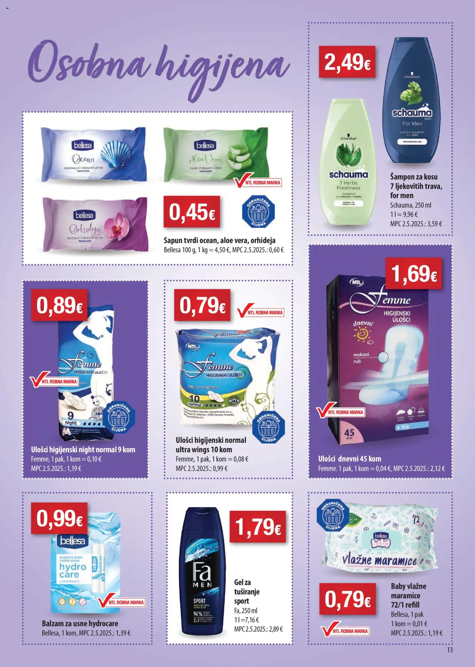 Boso katalog | vrijedi od 18.02.2026 | Stranica: 13 | Proizvodi: Orhideja, Vlažne maramice, Sapun, Gel za tuširanje