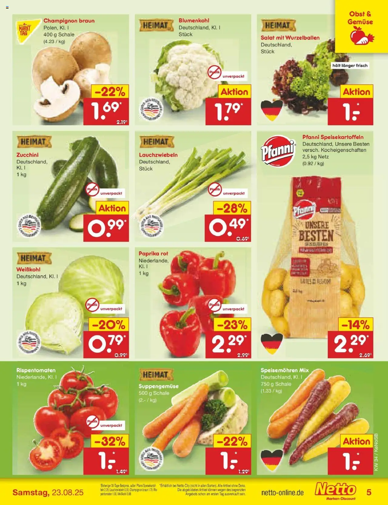 Netto Marken-Discount prospekt Bonn	 - gültig ab dem 18.08.2025 | Seite: 5 | Produkte: Paprika, Obst, Zucchini, Salat