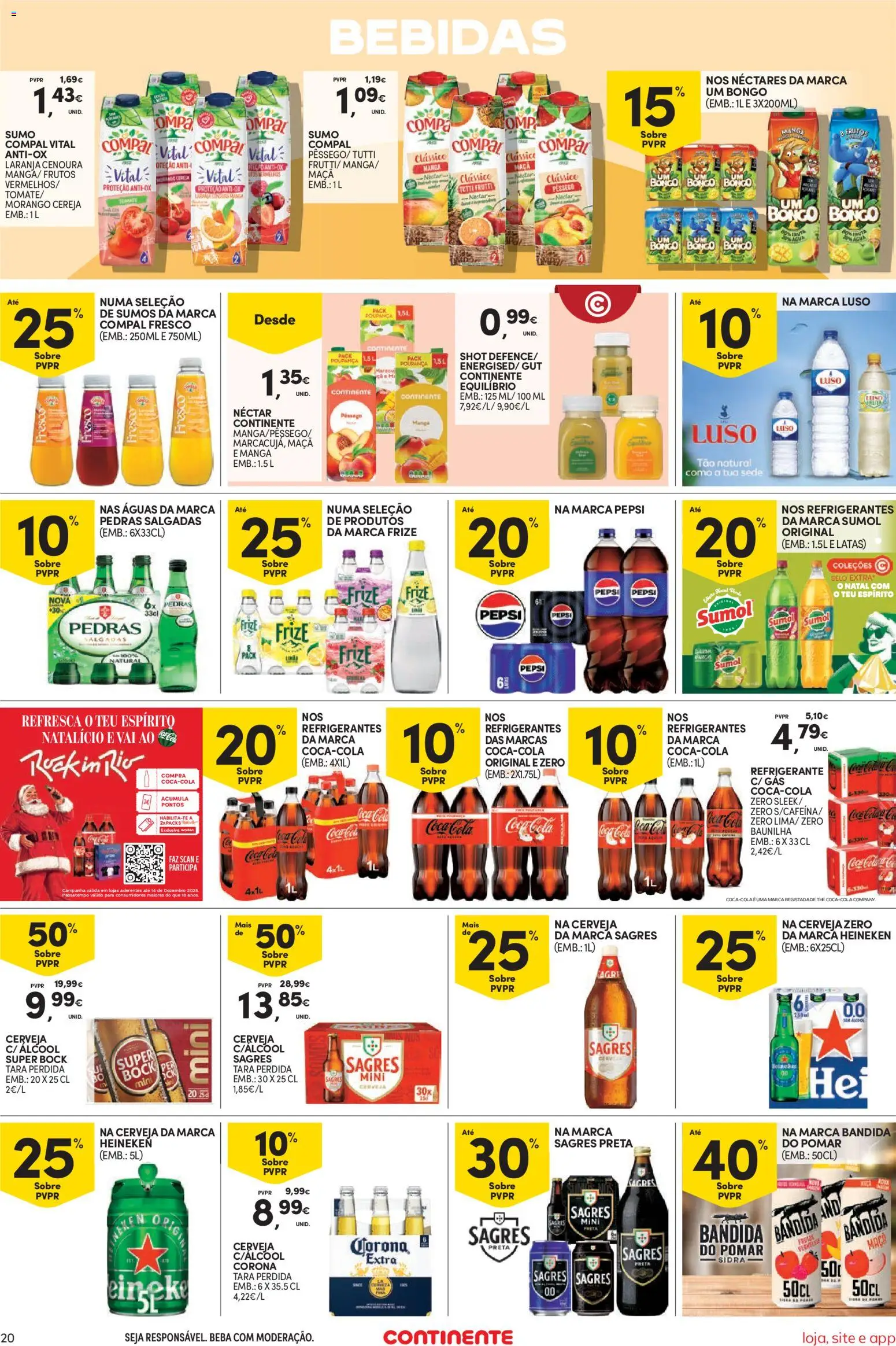 Continente Semanal Continente Bom Dia │ válido de 09.12.2025 | Página: 20 | Produtos: Refrigerante, Super bock, Maça, Sumo