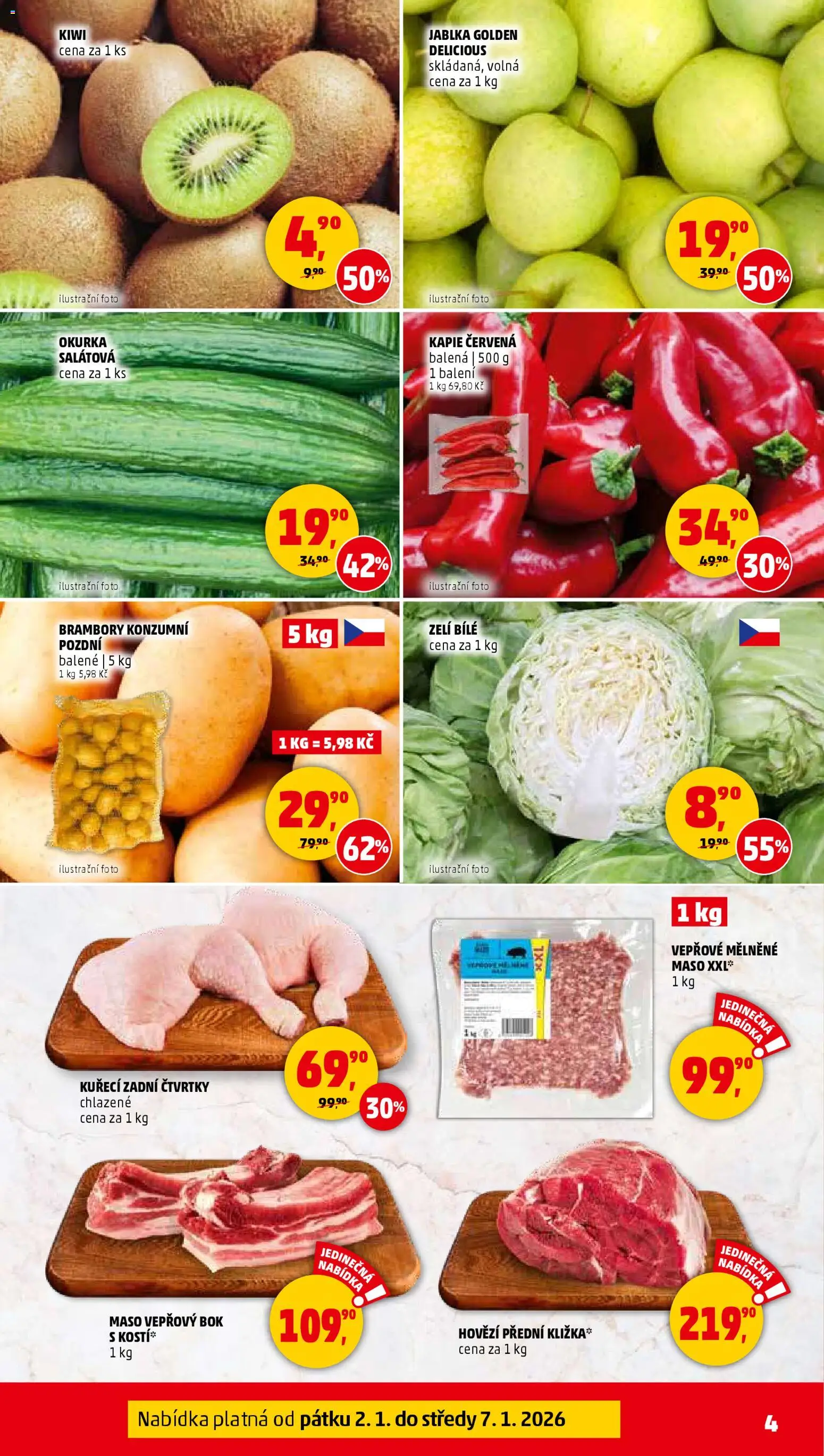 Penny Market leták - Čtvrtečník od 02.01.2026 | Strana: 4 | Produkty: Hovězí, Jablka, Zelí, Brambory