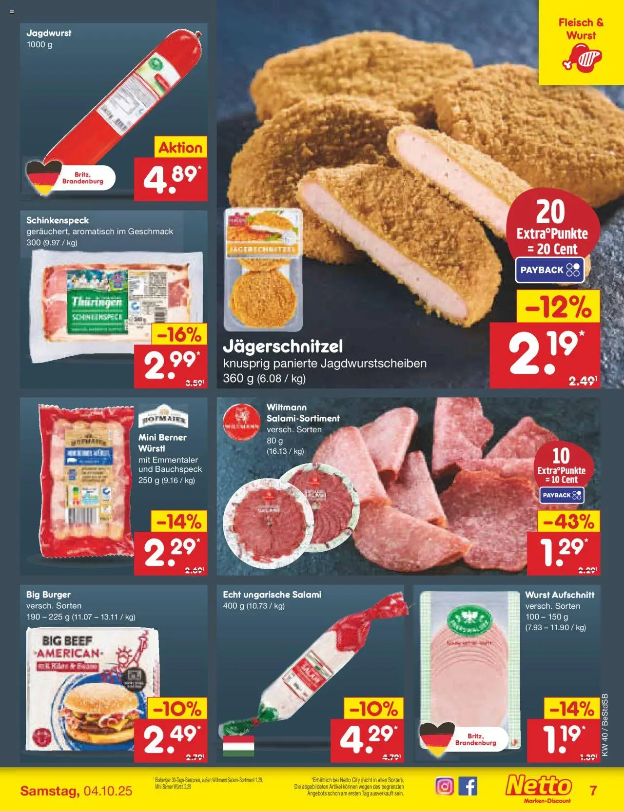 Netto Marken-Discount Prospekt 	 – gültig ab 29.09.2025 | Seite: 7 | Produkte: Würstl, Burger, Salami, Fleisch