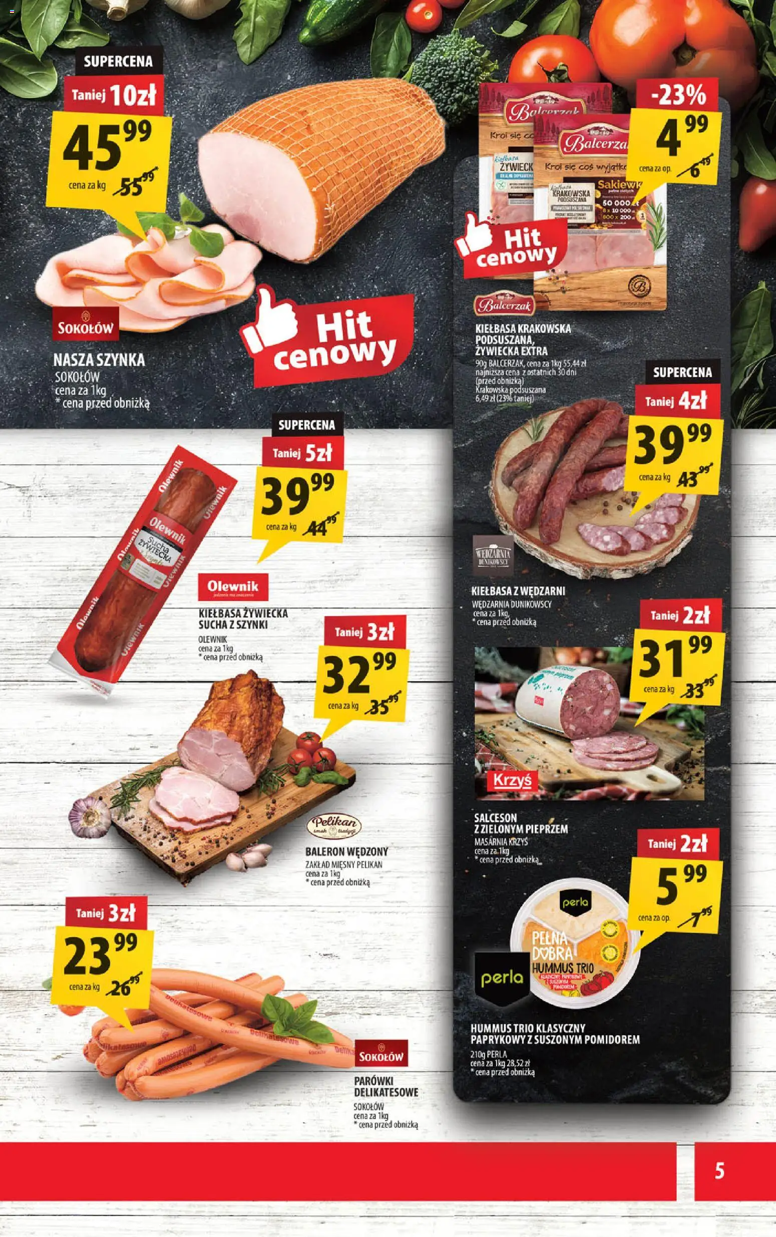 Arhelan Gazetka od 16.01.2026 | Strona: 5 | Produkty: Kiełbasa, Szynka, Kiełbasa krakowska, Hummus