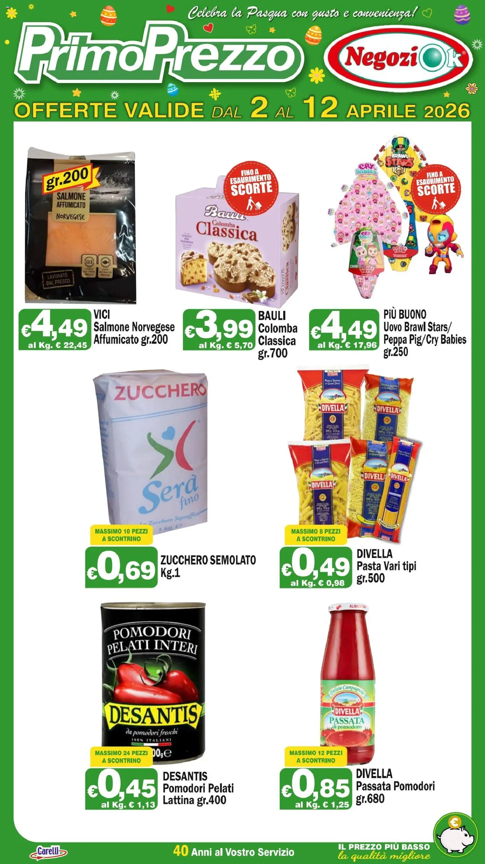 Volantino Primo Prezzo del 02.04.2026 | Pagina: 4 | Prodotti: Salmone, Pomodori, Pasta, Zucchero semolato