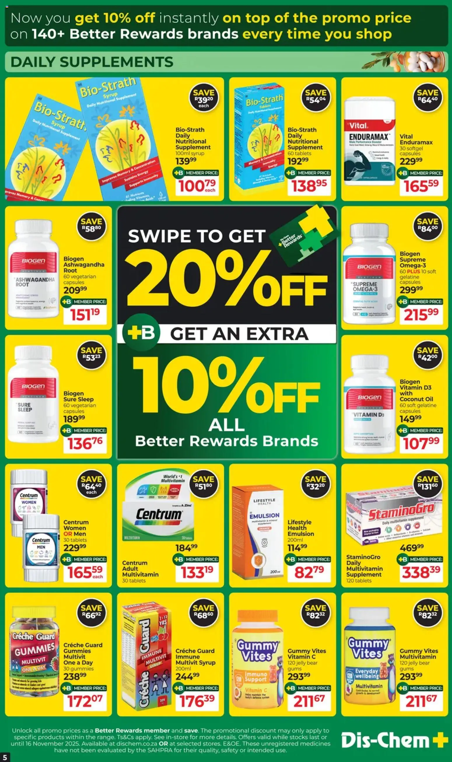 New Dis-Chem catalogue – valid from 21.10.2025 | Page: 5 | Products: Oil, Syrup, Supplements