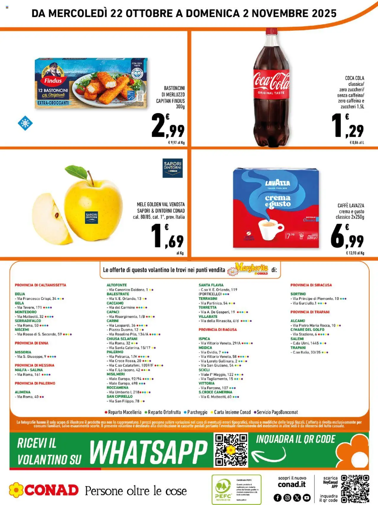 Volantino Conad del 22.10.2025 | Pagina: 16 | Prodotti: Crema, Merluzzo, Lavazza, Coca Cola