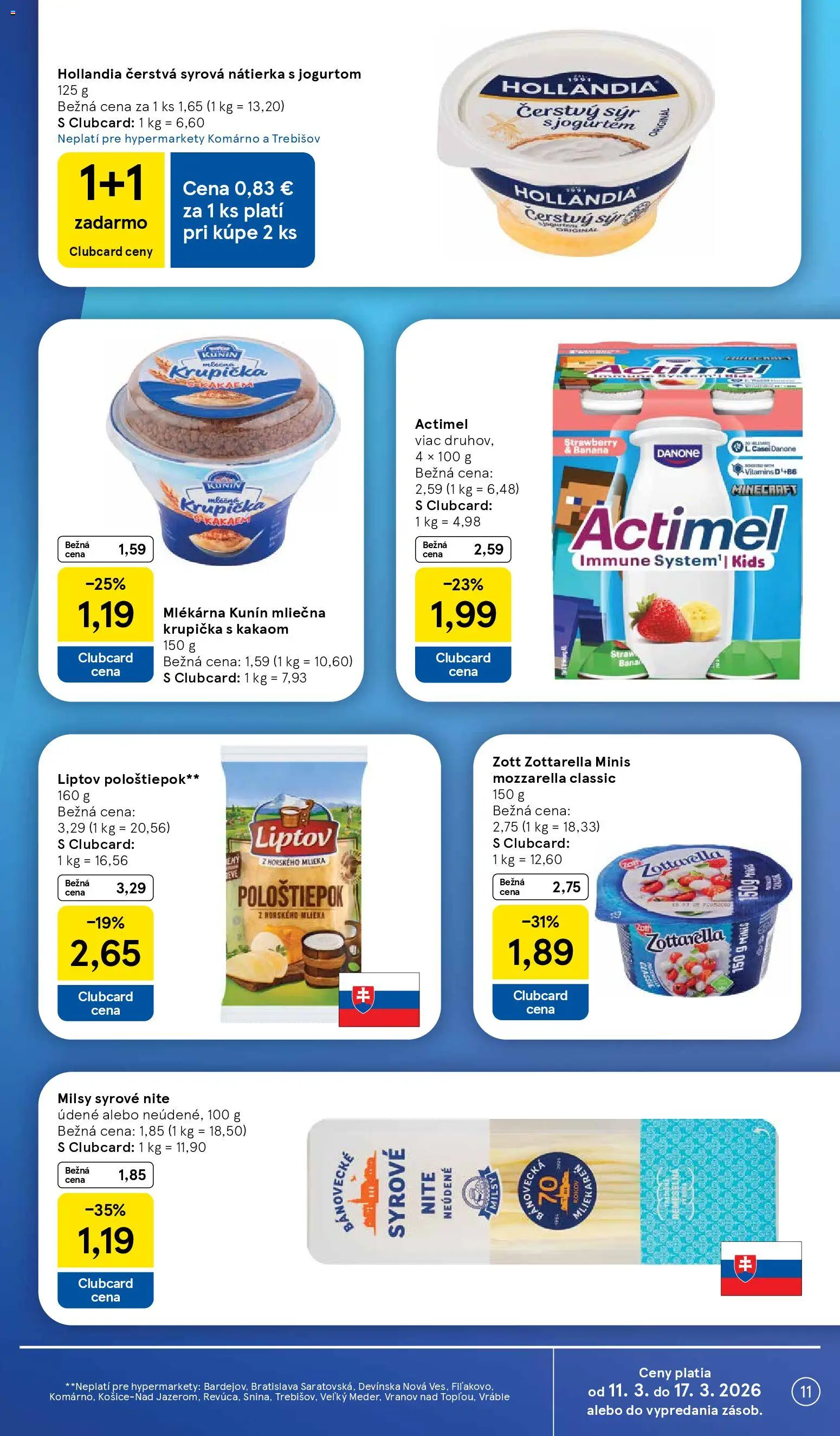 Nové Tesco akcie – leták je platný od 11.03.2026 | Strana: 11 | Produkty: Syr, Mozzarella, Actimel