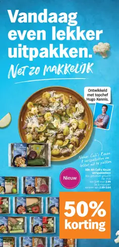 AH Culi's Keuze verspaketten Bijv. gebakken gnocchi, Alle AH Culi's Keuze verspaketten. Bijv. gebakken gnocchi Per stuk van 5.99 voor 2.99 De actieprijzen variëren van 2.99-3.64 - Voorbeeld van een folder van Albert Heijn, geldig van 03.11.2025 | Pagina: 18