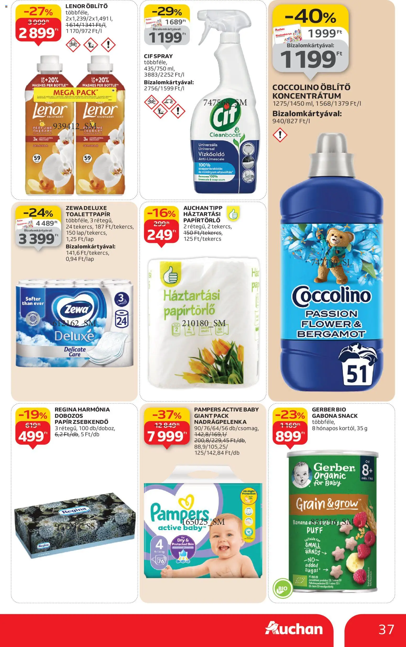 Auchan akciós ujság - amely érvényes a következő dátumtól: 08.01.2026 | Oldal: 37 | Termékek: Coccolino, Pampers, Vízkőoldó, Öblítő