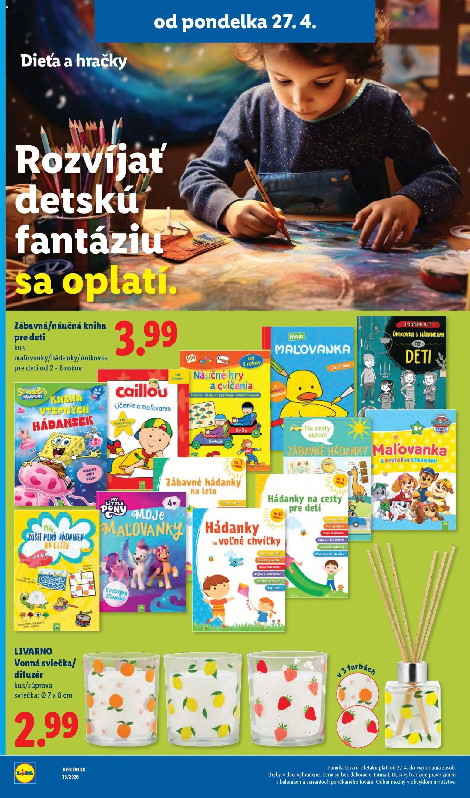 Nové Lidl akcie – leták je platný od 27.04.2026 | Strana: 44 | Produkty: Difúzer, Kniha, Hračky