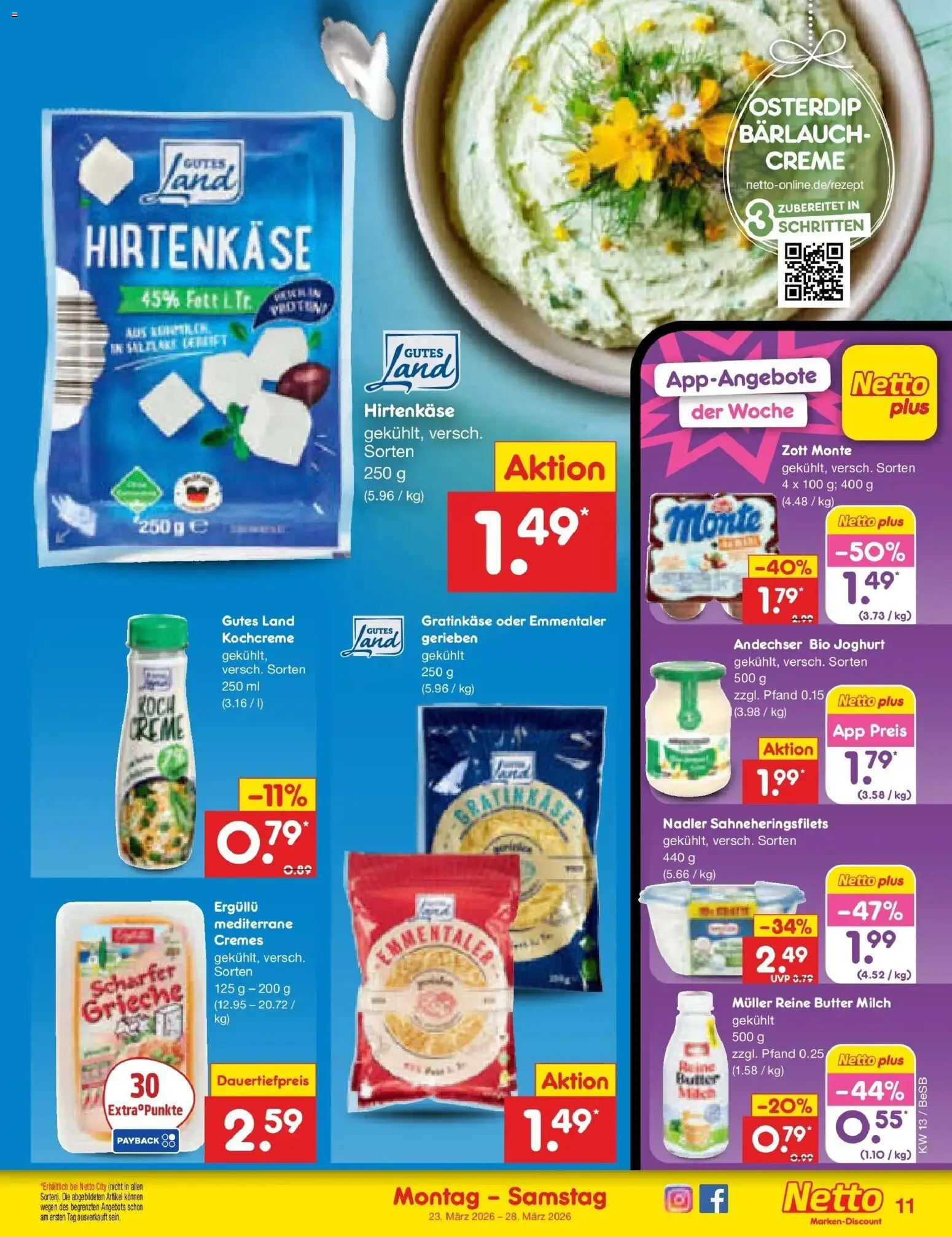 Netto Marken-Discount Prospekt Kremmen	 – gültig ab 23.03.2026 | Seite: 11 | Produkte: Milch, Butter, Joghurt, Creme