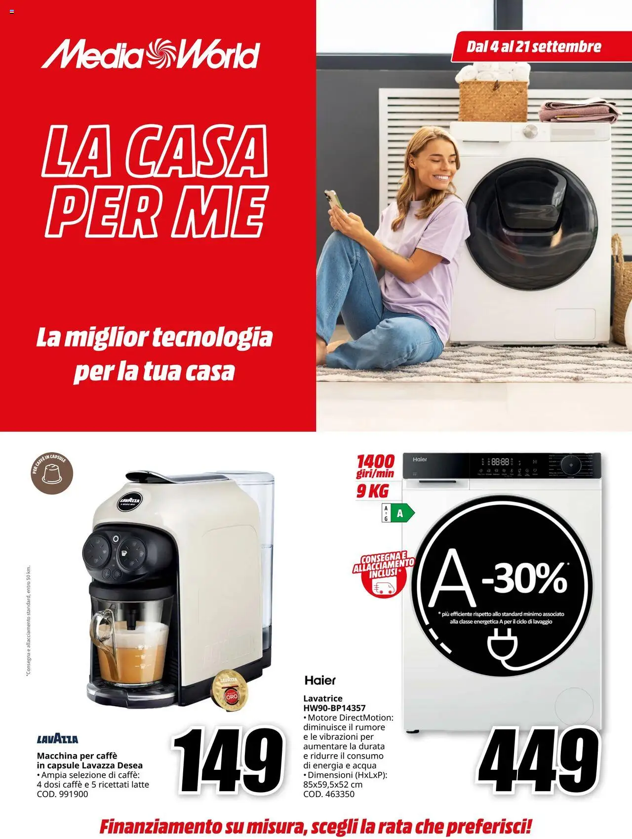 Volantino Media World del 04.09.2025 | Pagina: 1 | Prodotti: Caffè, Acqua, Latte, Lavatrice