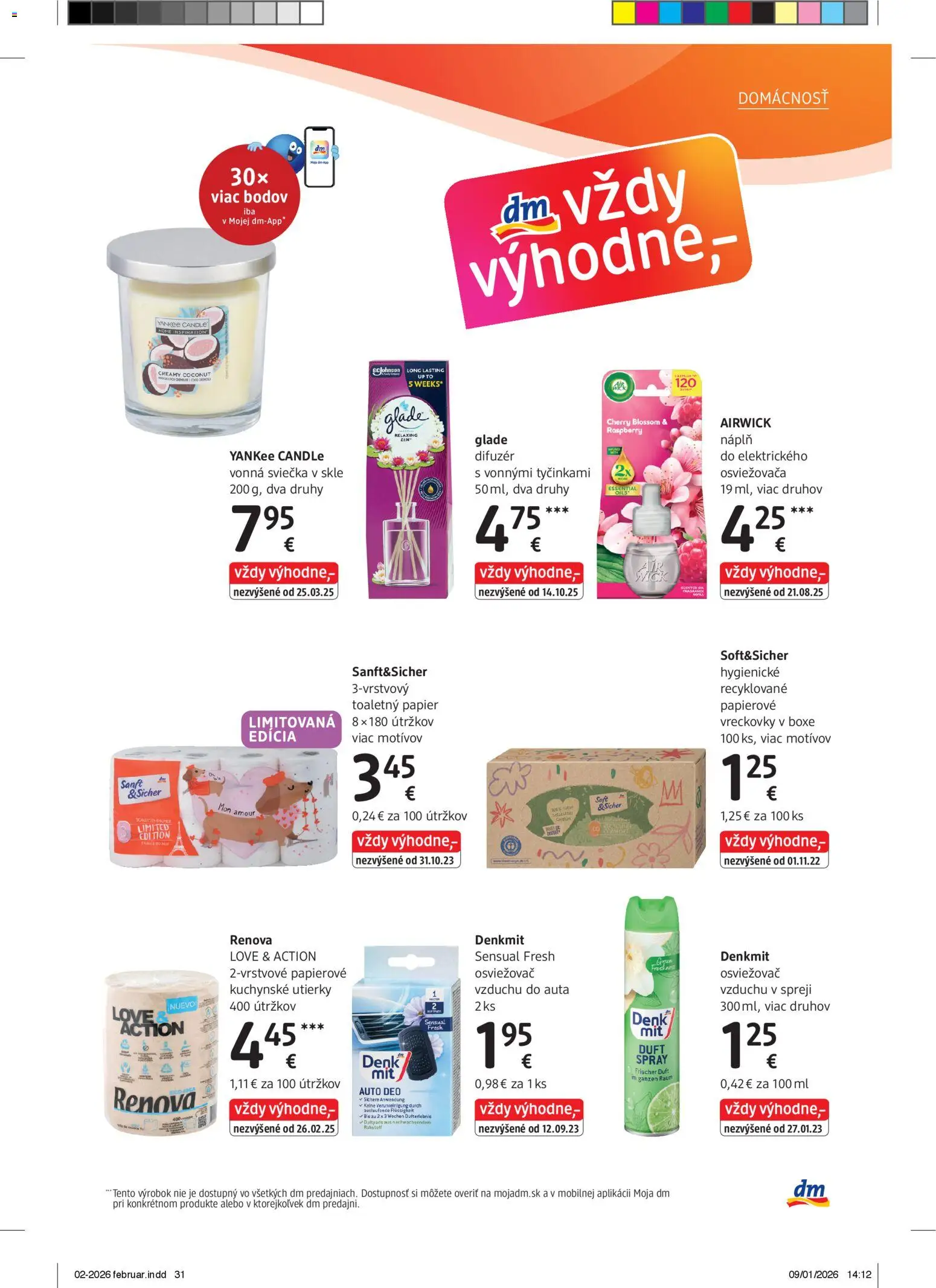 Nové dm drogerie akcie – leták je platný od 01.02.2026 | Strana: 31 | Produkty: Difúzer, Osviežovač vzduchu, Toaletný papier