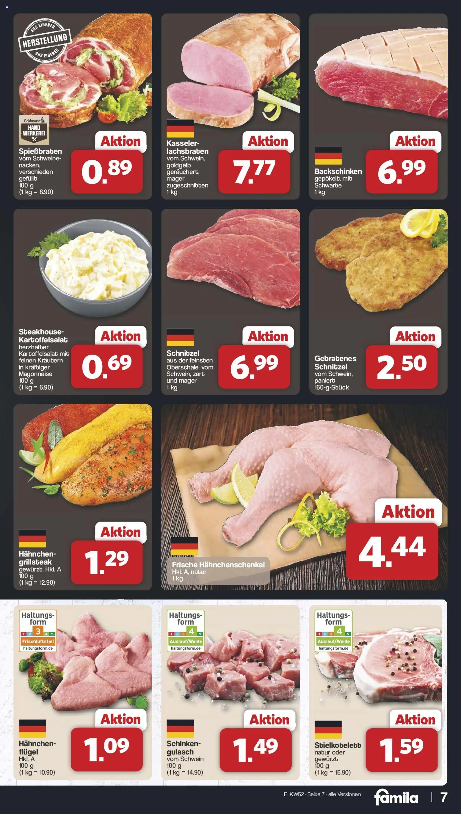 Famila Nordwest Prospekt 	 – gültig ab 22.12.2025 | Seite: 7 | Produkte: Hahnchenschenkel, Schnitzel, Mayonnaise, Gulasch