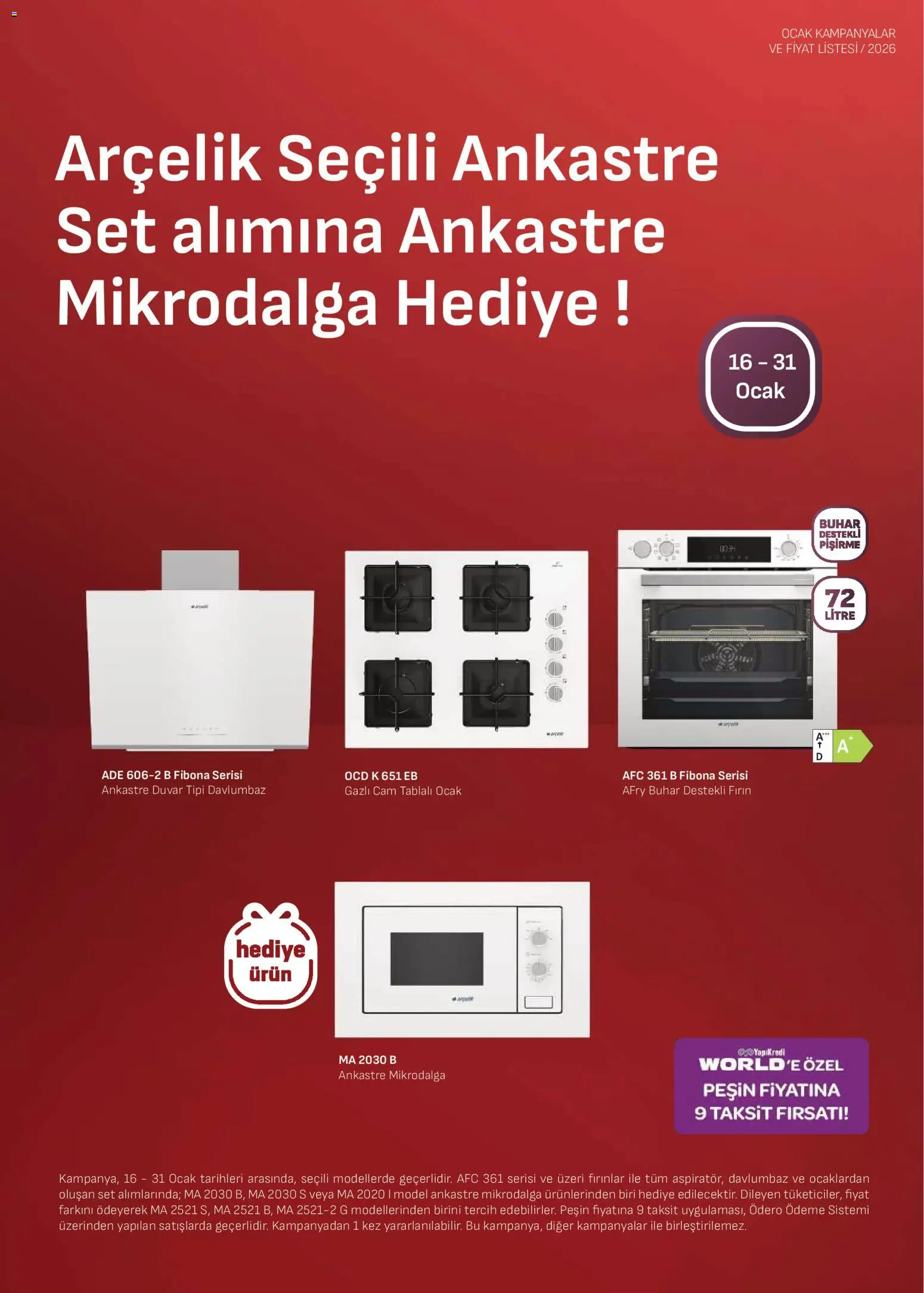 Arçelik Ankastre Kataloğu - 16.01.2026 tarihinden itibaren geçerlidir | Sayfa: 2 | Ürünler: Davlumbaz, Fırın, Ocak