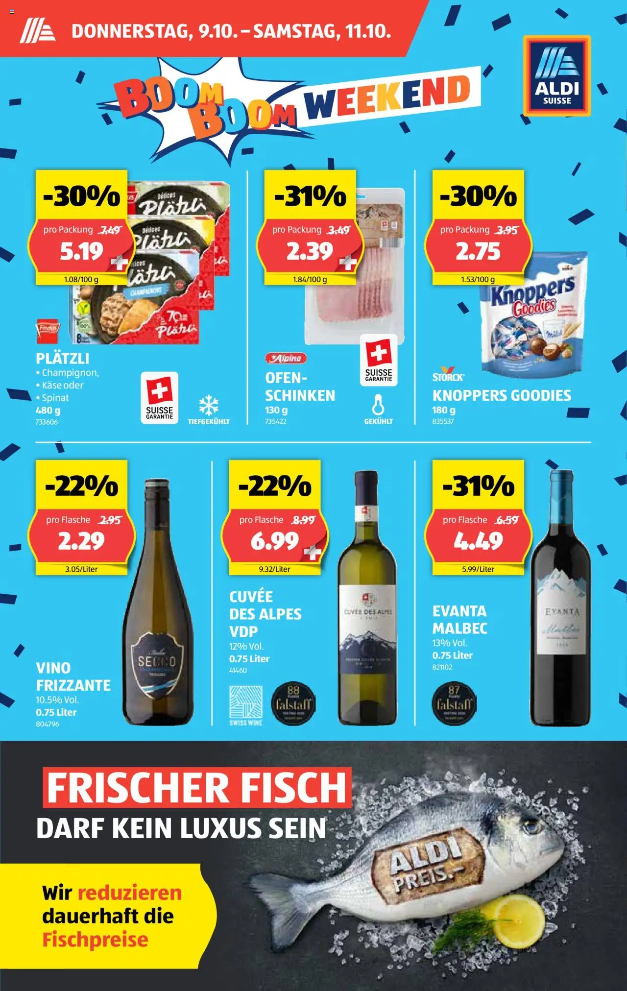 Aldi Aktionen – gültig ab 09.10.2025 | Seite: 2 | Produkte: Käse, Schinken, Fisch, Ofen