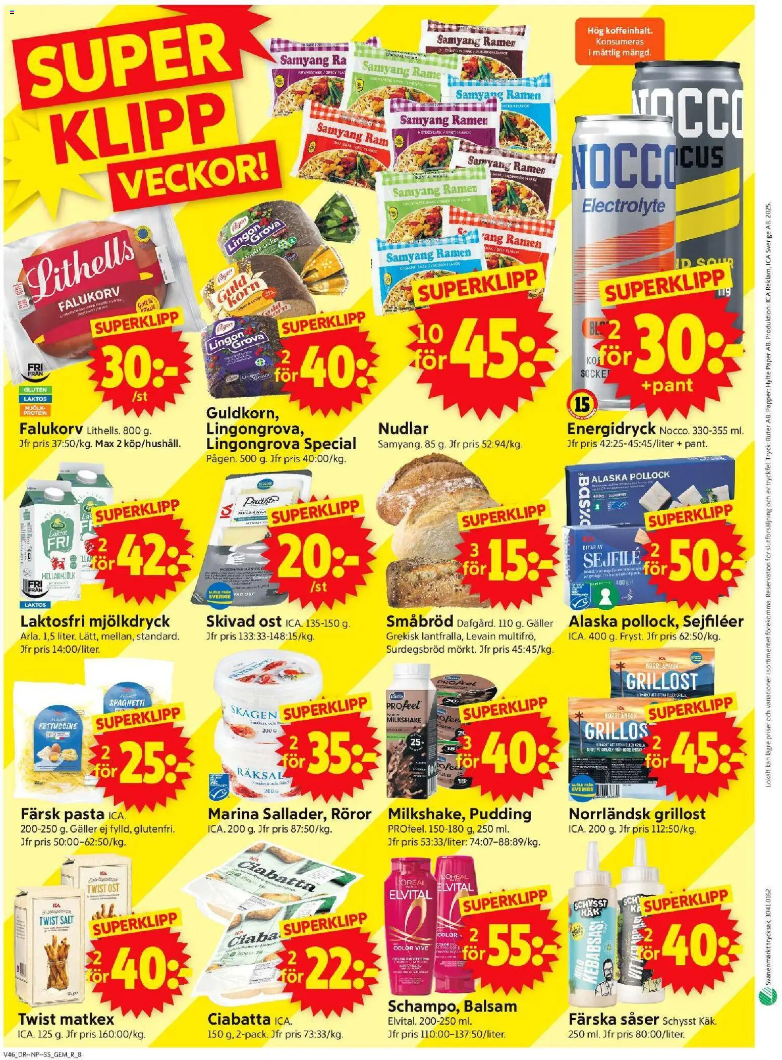 ICA Supermarket reklamblad aktuell från 10.11.2025 | Sida: 10 | Produkter: Salt, Galler, Energidryck, Spaghetti
