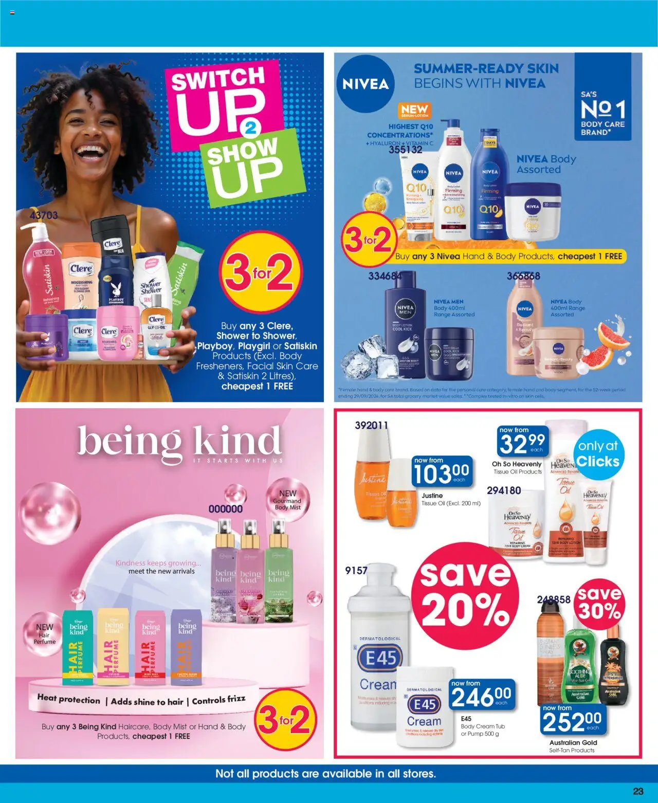 Clicks - Pay Day Savings │ valid from 21.08.2025 | Page: 23 | Products: Tissue oil, Shower, Body cream, Lotion