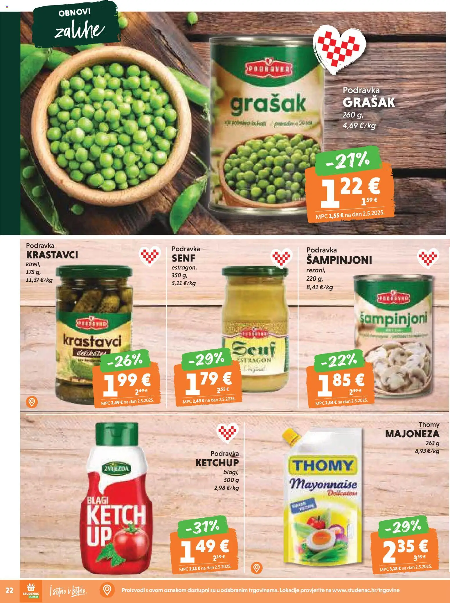 Studenac katalog | vrijedi od 05.11.2025 | Stranica: 22 | Proizvodi: Krastavci, Majoneza, Grašak, Senf