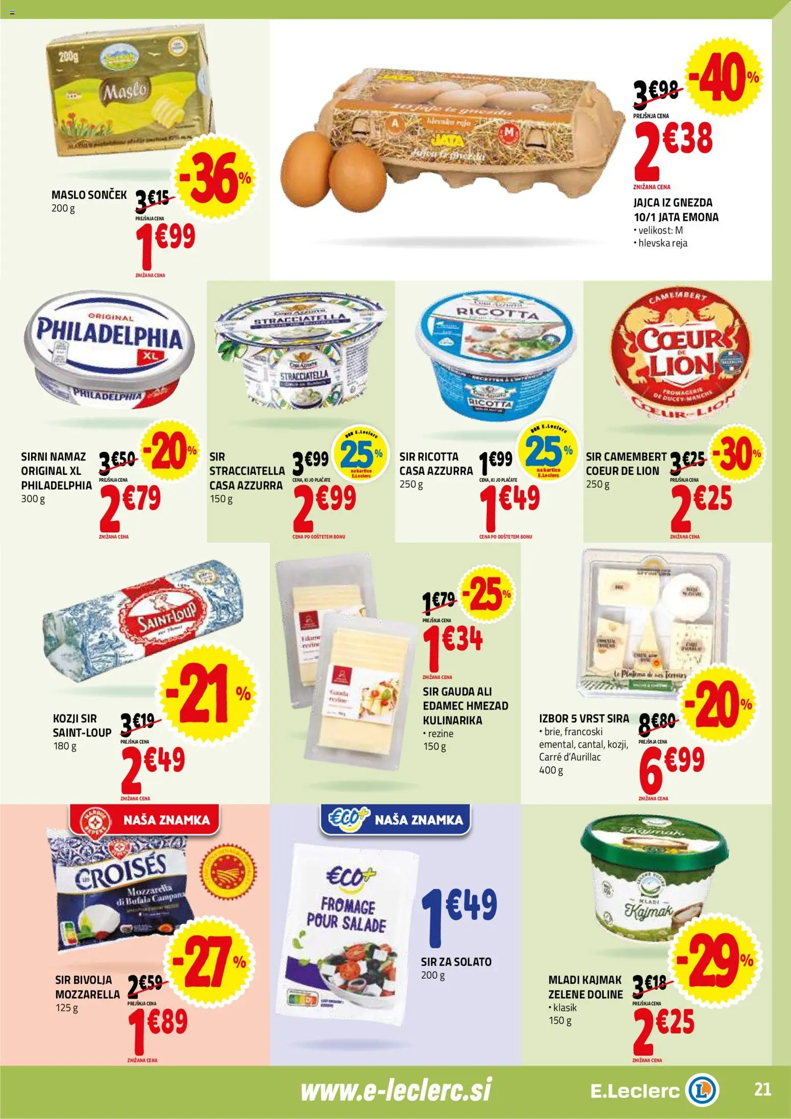 Novi E.leclerc katalog ponudbe – veljaven od 04.03.2026 | Stran: 21 | Izdelki: Sirni namaz, Gauda, Kajmak, Jajca