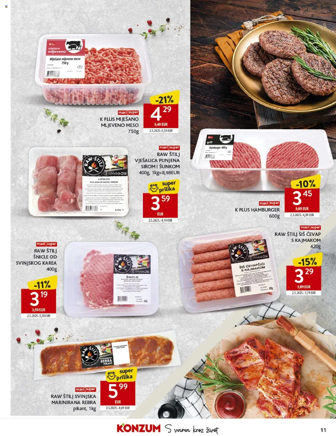 Konzum HR akciós ujság - amely érvényes a következő dátumtól: 17.09.2025 | Oldal: 11 | Termékek: Hamburger, Grill